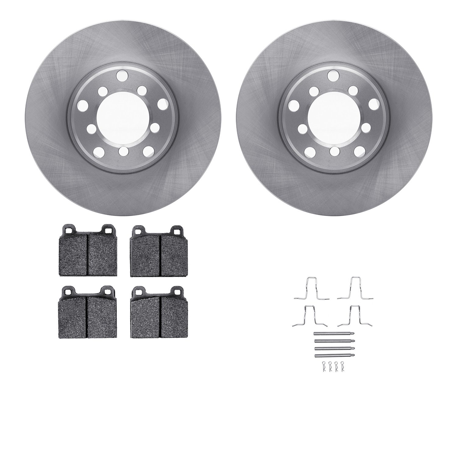 6612-63023 Brake Rotors w/5000 Euro Ceramic Brake Pads Kit with Hardware, 1965-1973 Mercedes-Benz, Position: Front