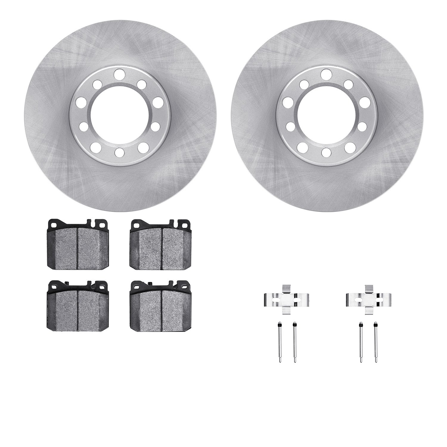 6612-63082 Brake Rotors w/5000 Euro Ceramic Brake Pads Kit with Hardware, 1979-1985 Mercedes-Benz, Position: Front