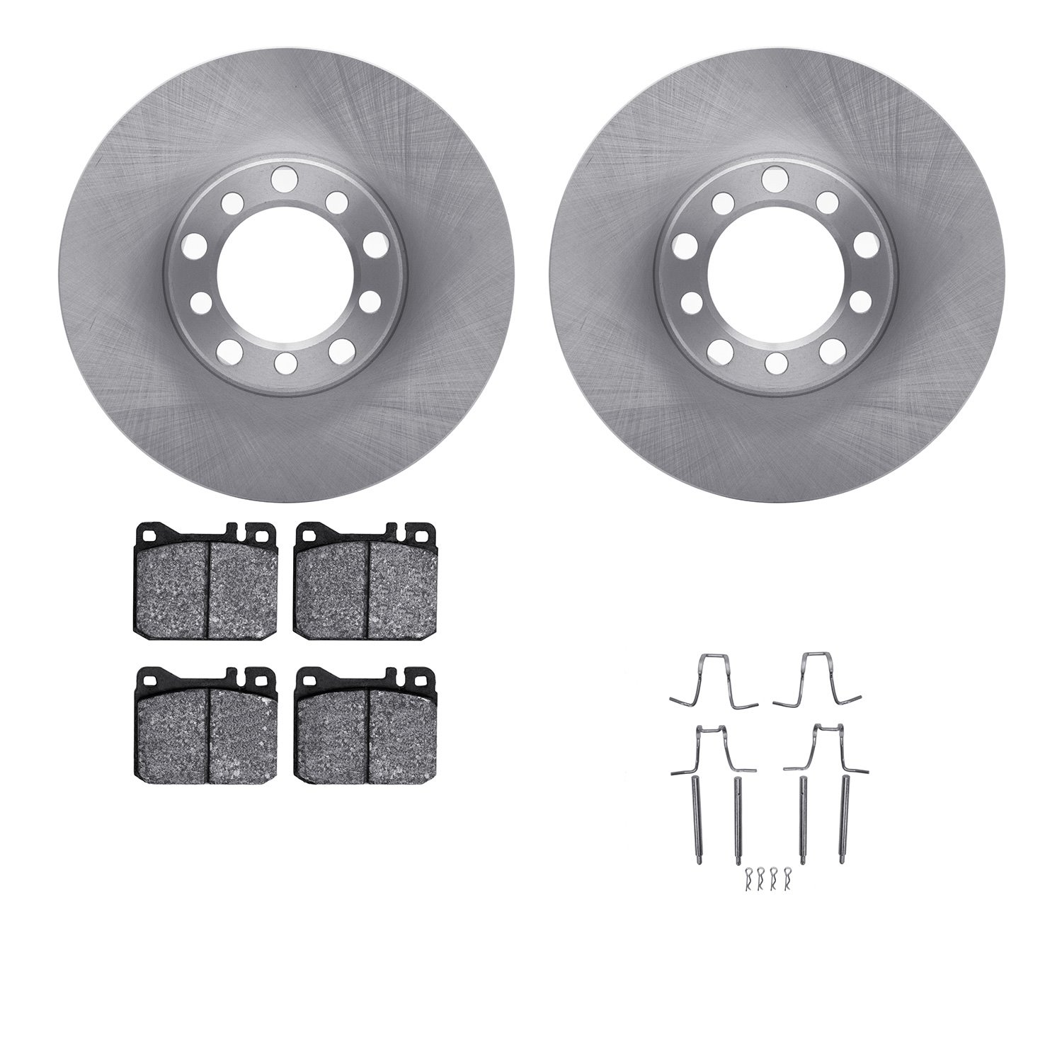 6612-63101 Brake Rotors w/5000 Euro Ceramic Brake Pads Kit with Hardware, 1973-1979 Mercedes-Benz, Position: Front