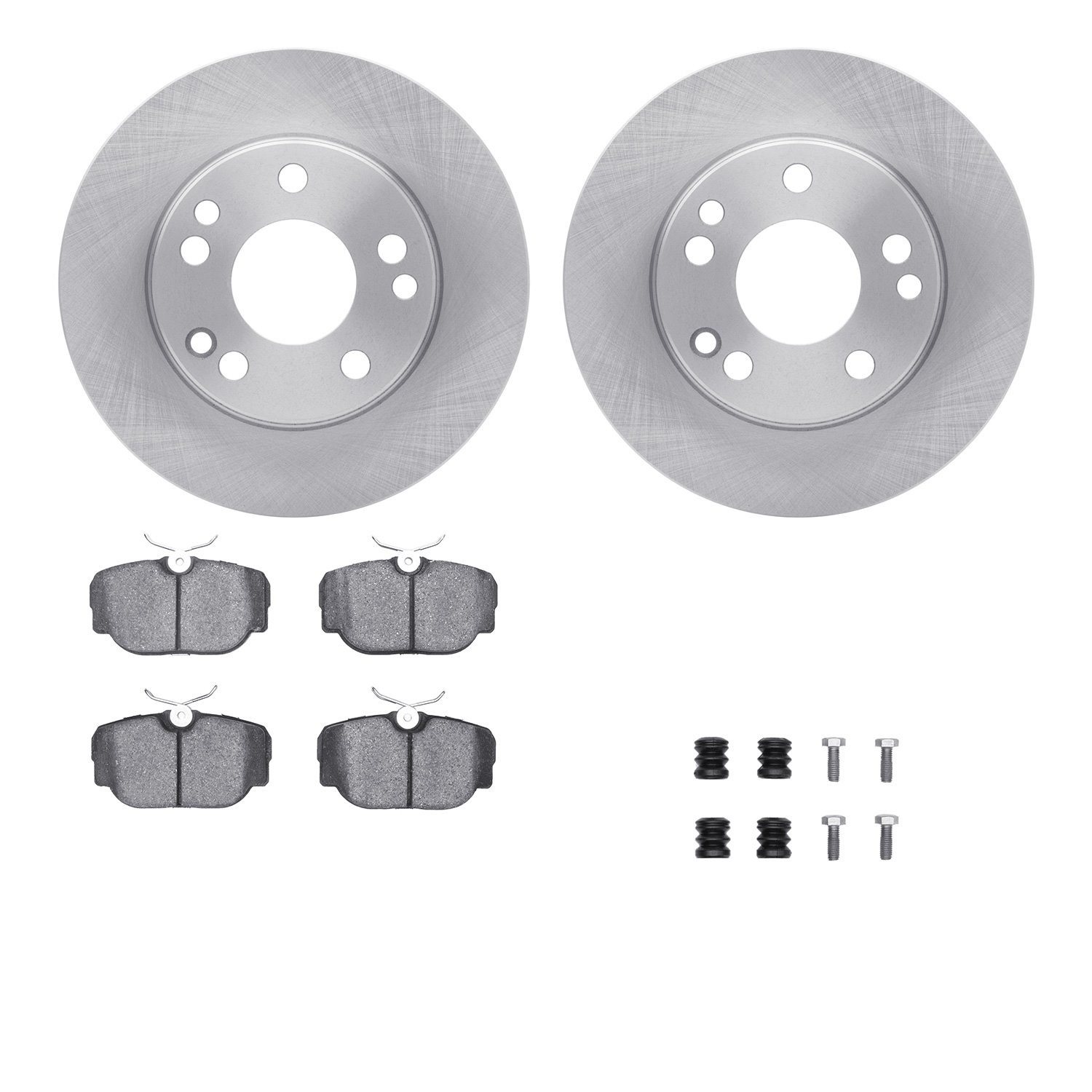 6612-63107 Brake Rotors w/5000 Euro Ceramic Brake Pads Kit with Hardware, 1984-1989 Mercedes-Benz, Position: Front