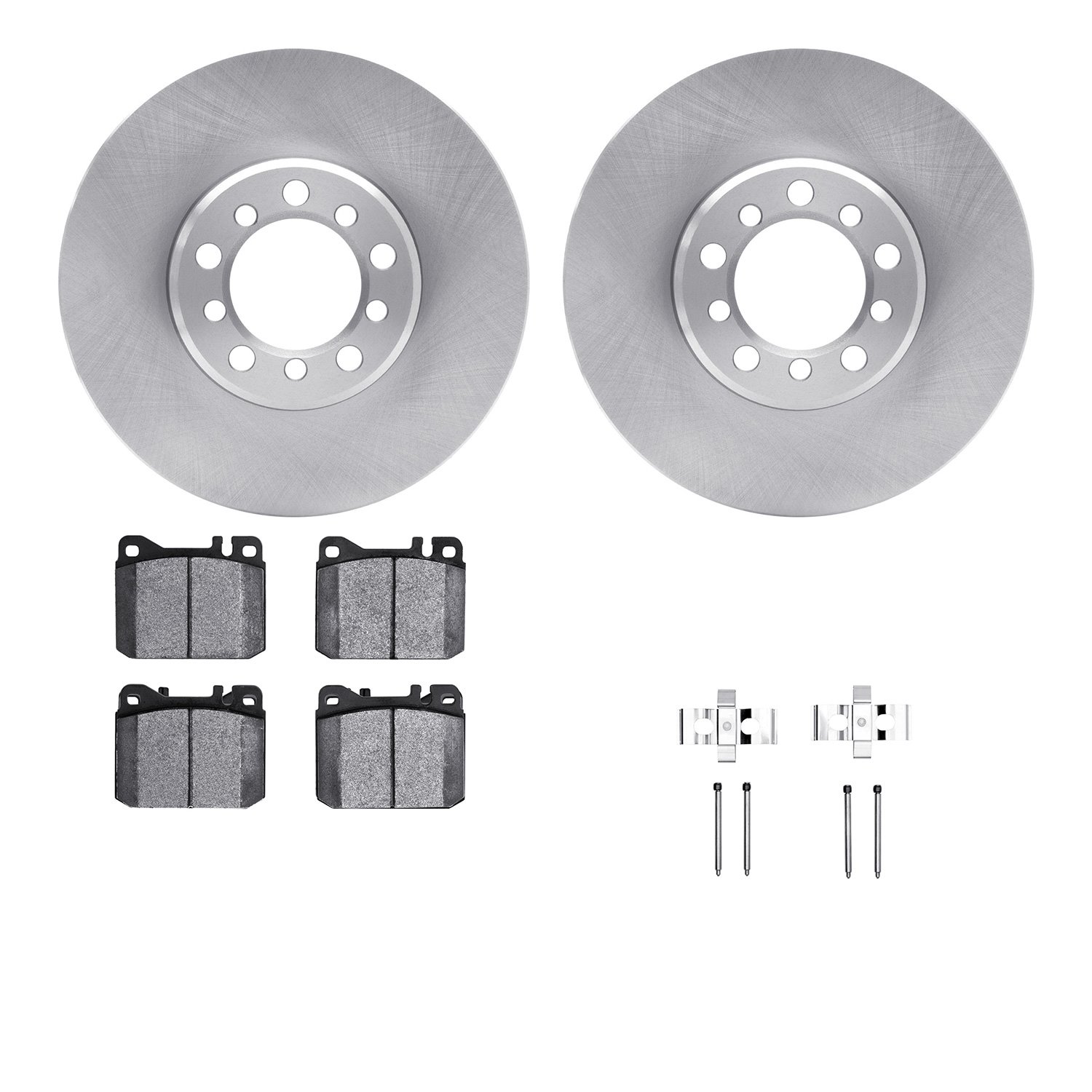 6612-63147 Brake Rotors w/5000 Euro Ceramic Brake Pads Kit with Hardware, 1985-1991 Mercedes-Benz, Position: Front