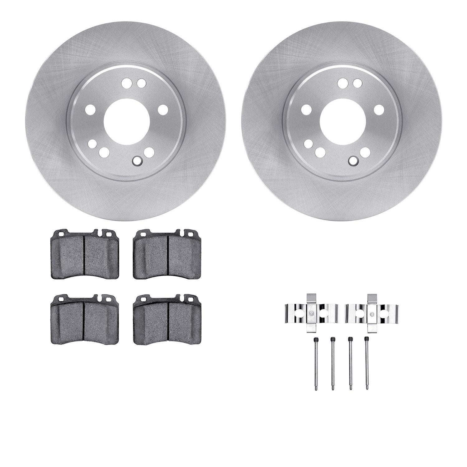 6612-63155 Brake Rotors w/5000 Euro Ceramic Brake Pads Kit with Hardware, 1990-1998 Mercedes-Benz, Position: Front