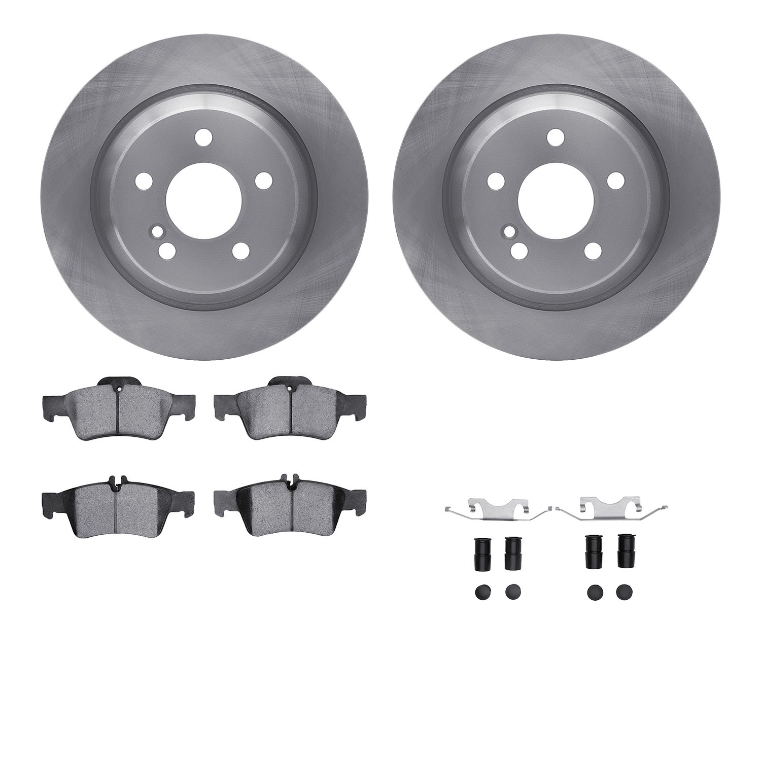 6612-63217 Brake Rotors w/5000 Euro Ceramic Brake Pads Kit with Hardware, 2002-2006 Mercedes-Benz, Position: Rear