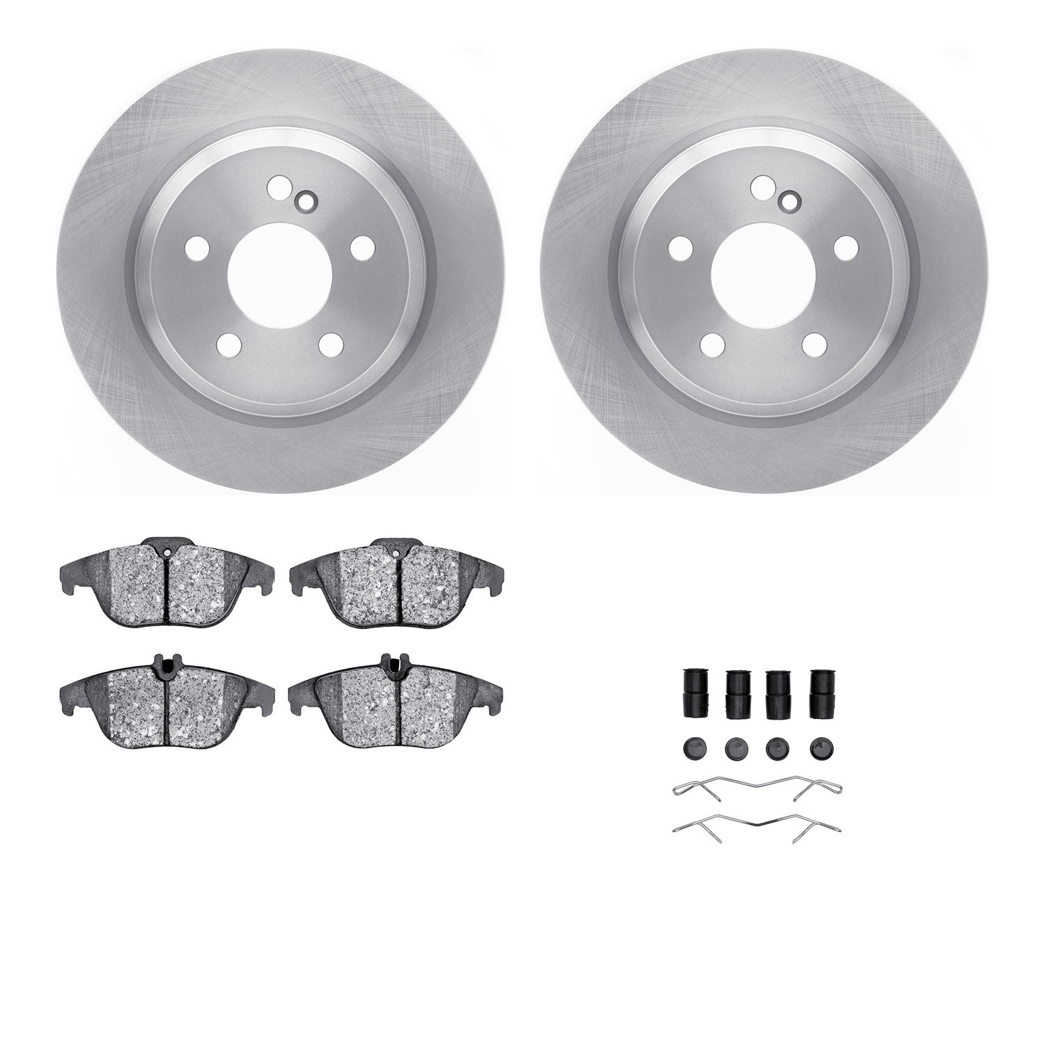 6612-63291 Brake Rotors w/5000 Euro Ceramic Brake Pads Kit with Hardware, 2009-2015 Mercedes-Benz, Position: Rear