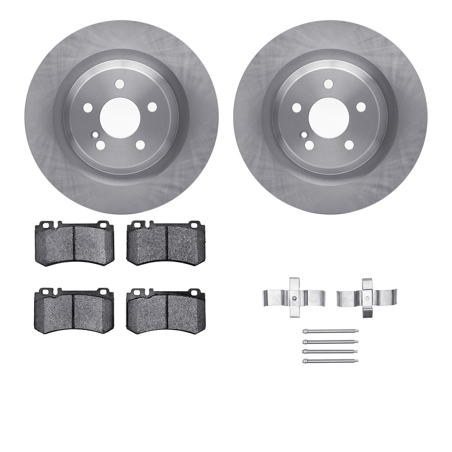 6612-63307 Brake Rotors w/5000 Euro Ceramic Brake Pads Kit with Hardware, 2003-2009 Mercedes-Benz, Position: Rear