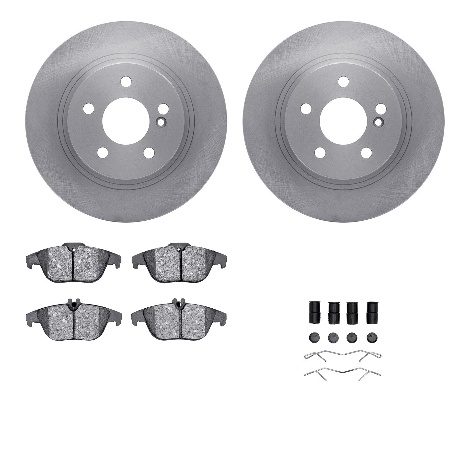 6612-63340 Brake Rotors w/5000 Euro Ceramic Brake Pads Kit with Hardware, 2008-2015 Mercedes-Benz, Position: Rear