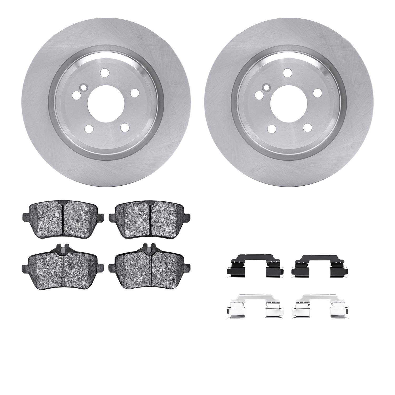 6612-63358 Brake Rotors w/5000 Euro Ceramic Brake Pads Kit with Hardware, 2013-2020 Mercedes-Benz, Position: Rear