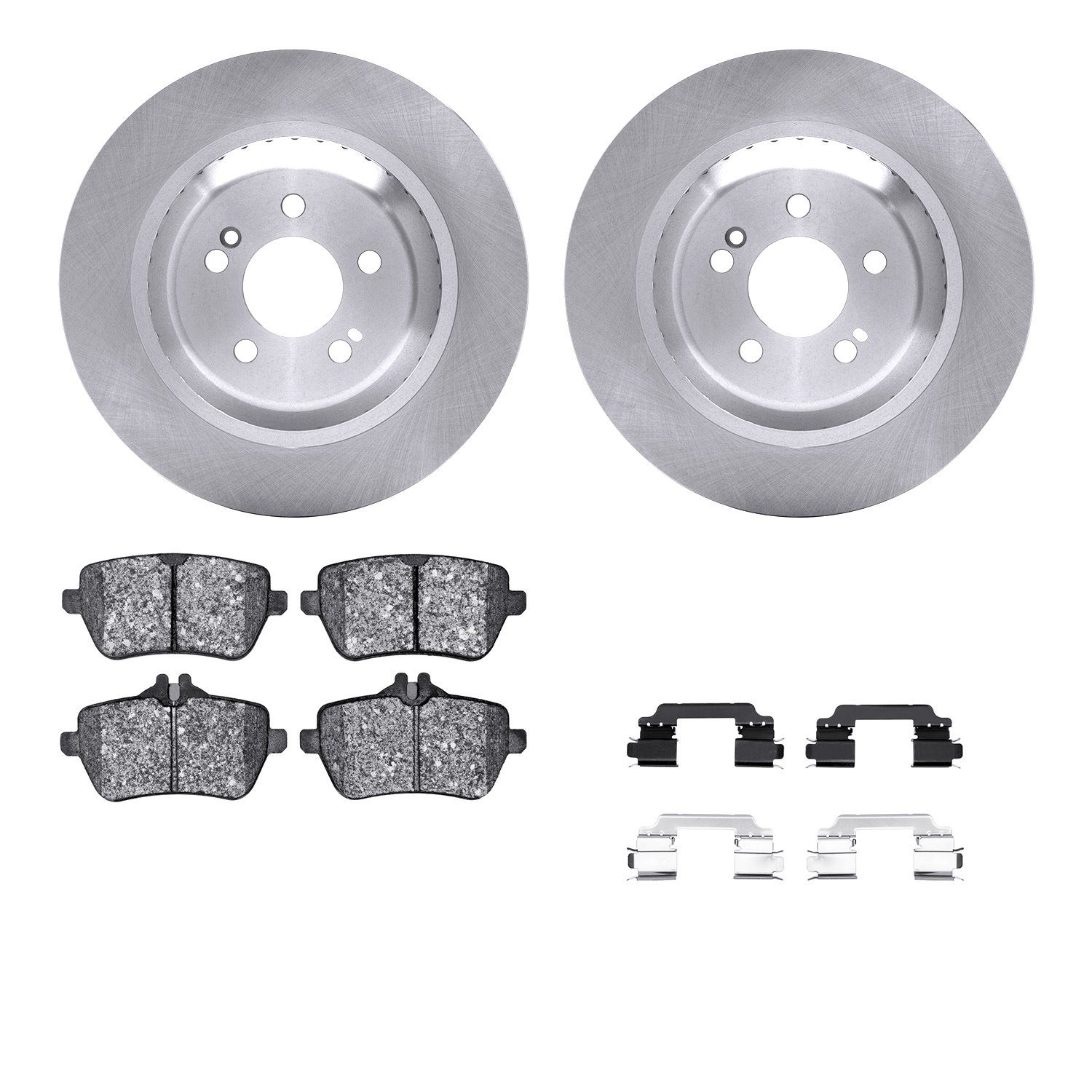 6612-63369 Brake Rotors w/5000 Euro Ceramic Brake Pads Kit with Hardware, 2014-2021 Mercedes-Benz, Position: Rear