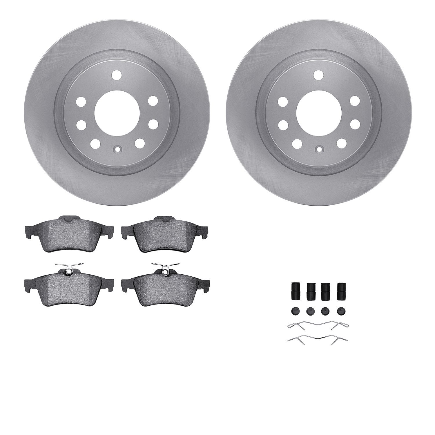 6612-65057 Brake Rotors w/5000 Euro Ceramic Brake Pads Kit with Hardware, 2003-2011 GM, Position: Rear