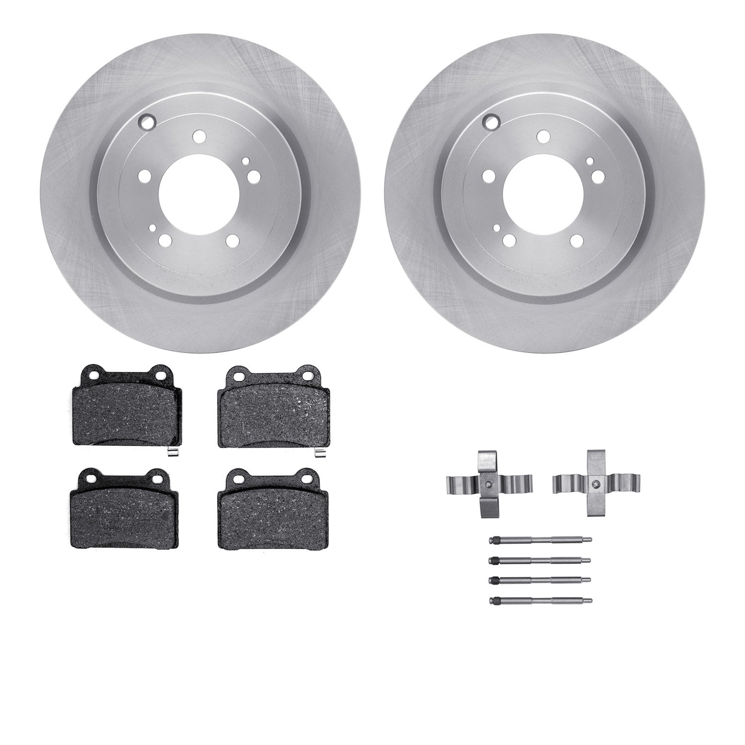 6612-72011 Brake Rotors w/5000 Euro Ceramic Brake Pads Kit with Hardware, 2008-2015 Mitsubishi, Position: Rear