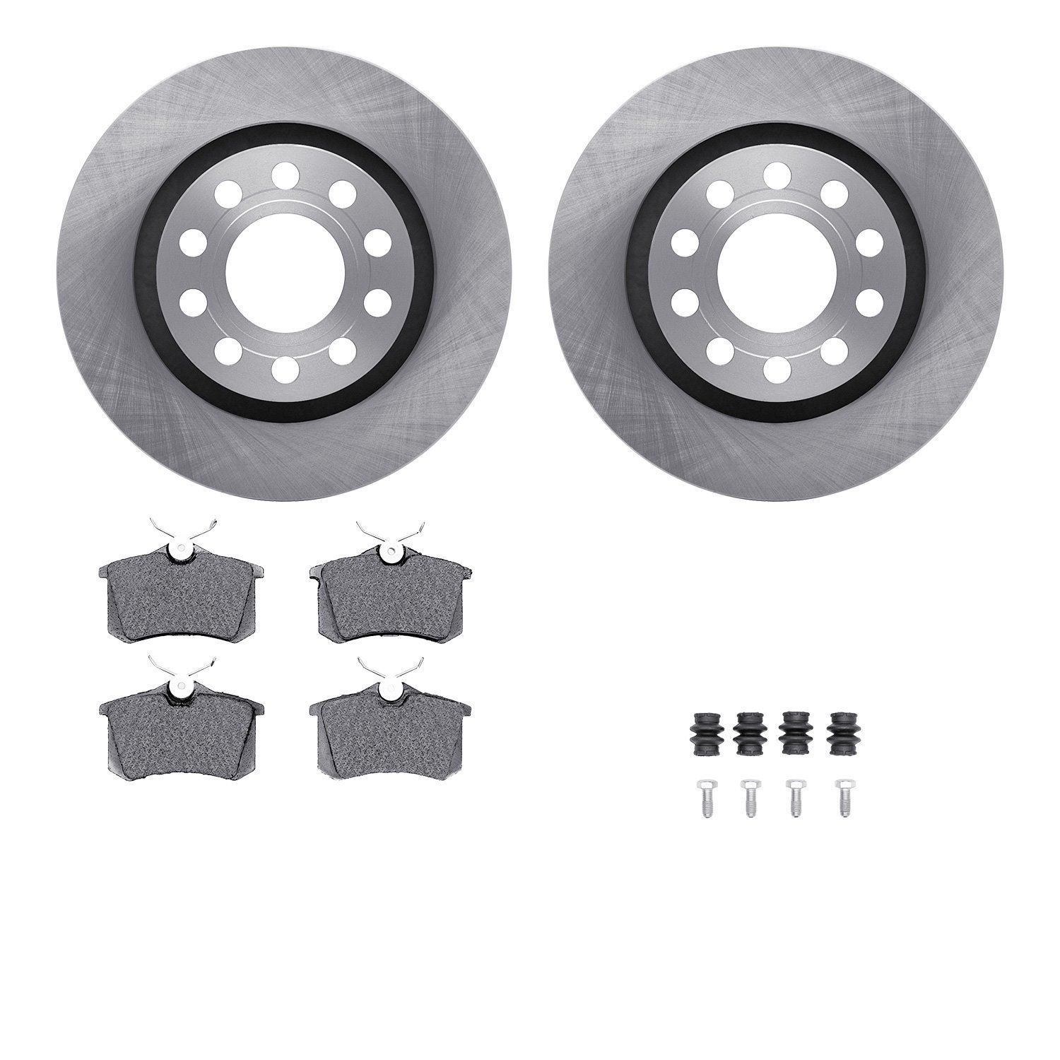 6612-73124 Brake Rotors w/5000 Euro Ceramic Brake Pads Kit with Hardware, 2004-2005 Audi/Volkswagen, Position: Rear