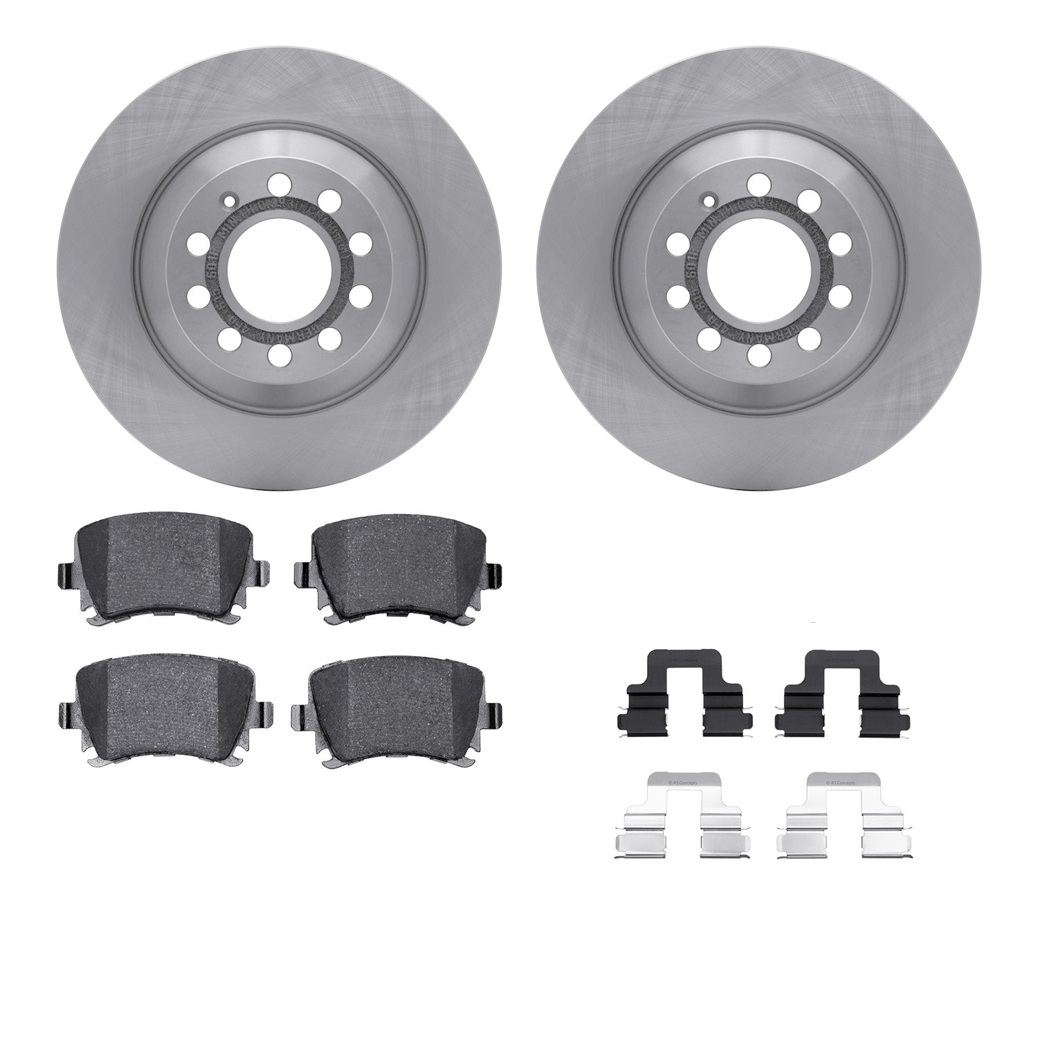 6612-73168 Brake Rotors w/5000 Euro Ceramic Brake Pads Kit with Hardware, 2005-2011 Audi/Volkswagen, Position: Rear