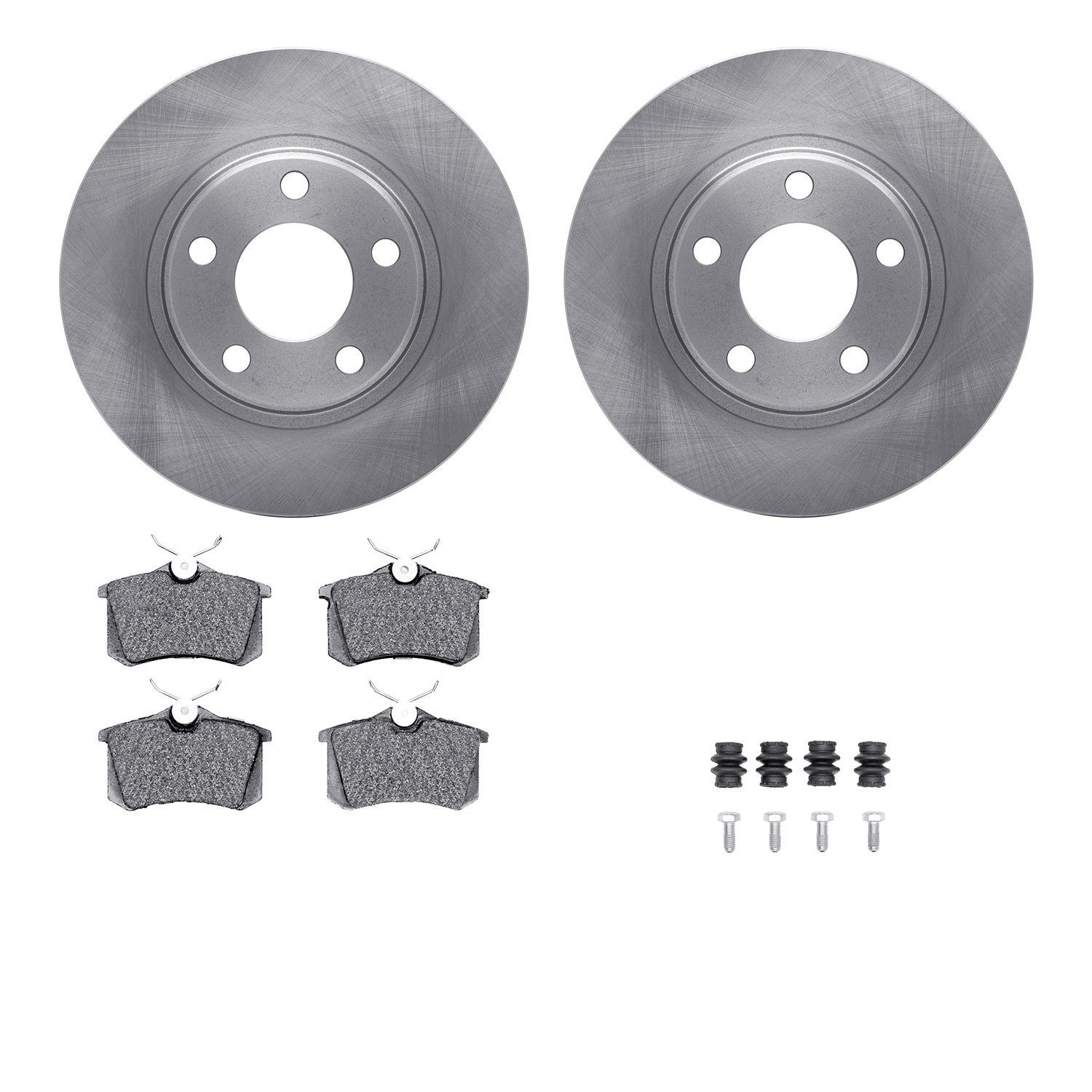 6612-74082 Brake Rotors w/5000 Euro Ceramic Brake Pads Kit with Hardware, 2001-2003 Audi/Volkswagen, Position: Rear