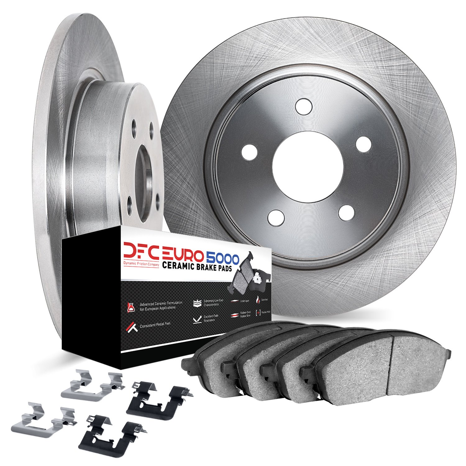 6612-92027 Brake Rotors w/5000 Euro Ceramic Brake Pads Kit with Hardware, 2012-2017 Mercedes-Benz, Position: Rear