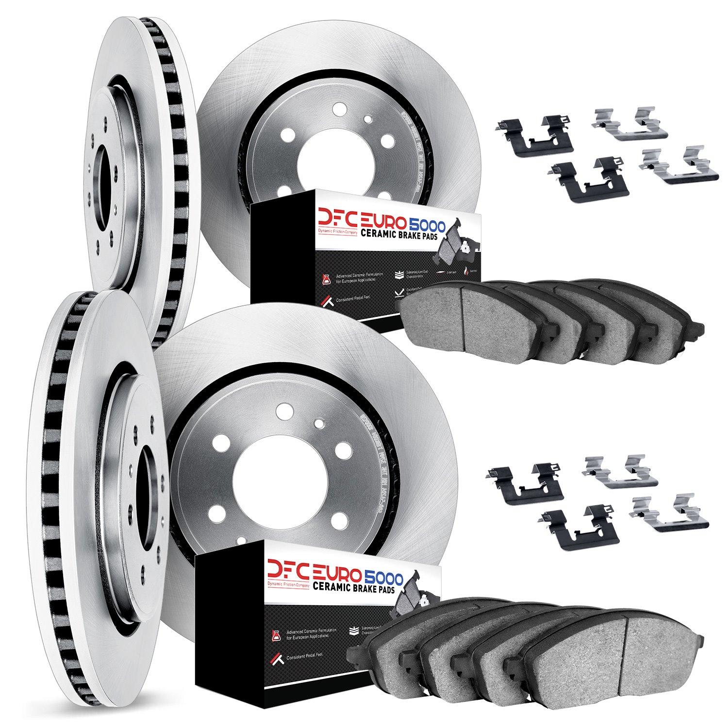 6614-10643 Brake Rotors w/5000 Euro Ceramic Brake Pads Kit with Hardware, 2002-2005 GM, Position: Front and Rear