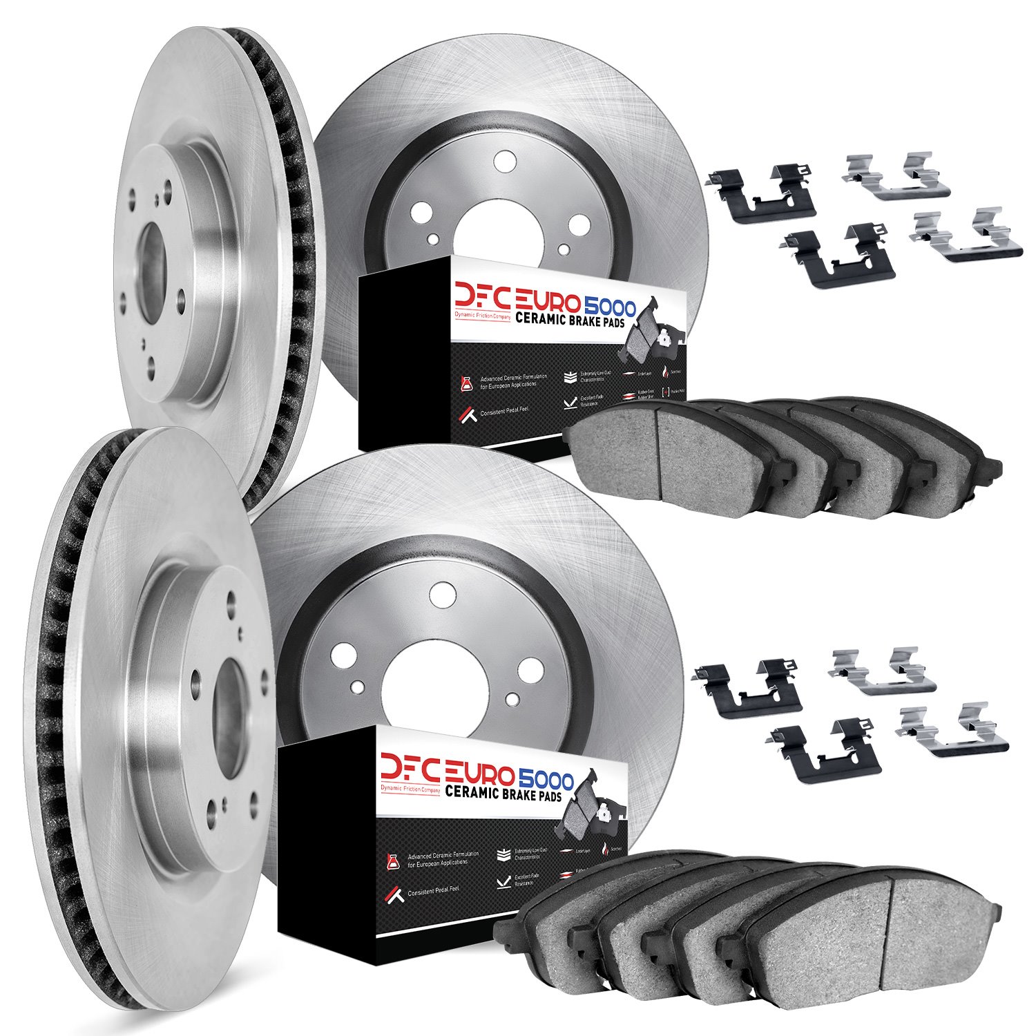 6614-11000 Brake Rotors w/5000 Euro Ceramic Brake Pads Kit with Hardware, 2005-2009 Land Rover, Position: Front and Rear