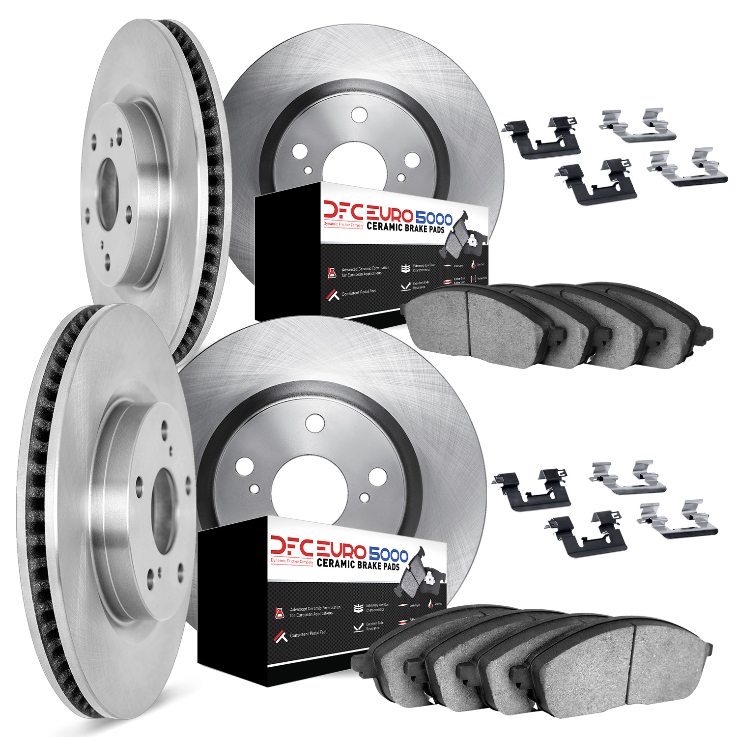 6614-11973 Brake Rotors w/5000 Euro Ceramic Brake Pads Kit with Hardware, 2012-2013 Tesla, Position: Front and Rear