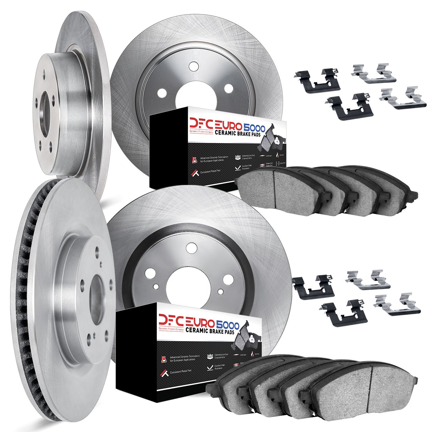 6614-20002 Brake Rotors w/5000 Euro Ceramic Brake Pads Kit with Hardware, 1993-1995 Jaguar, Position: Front and Rear