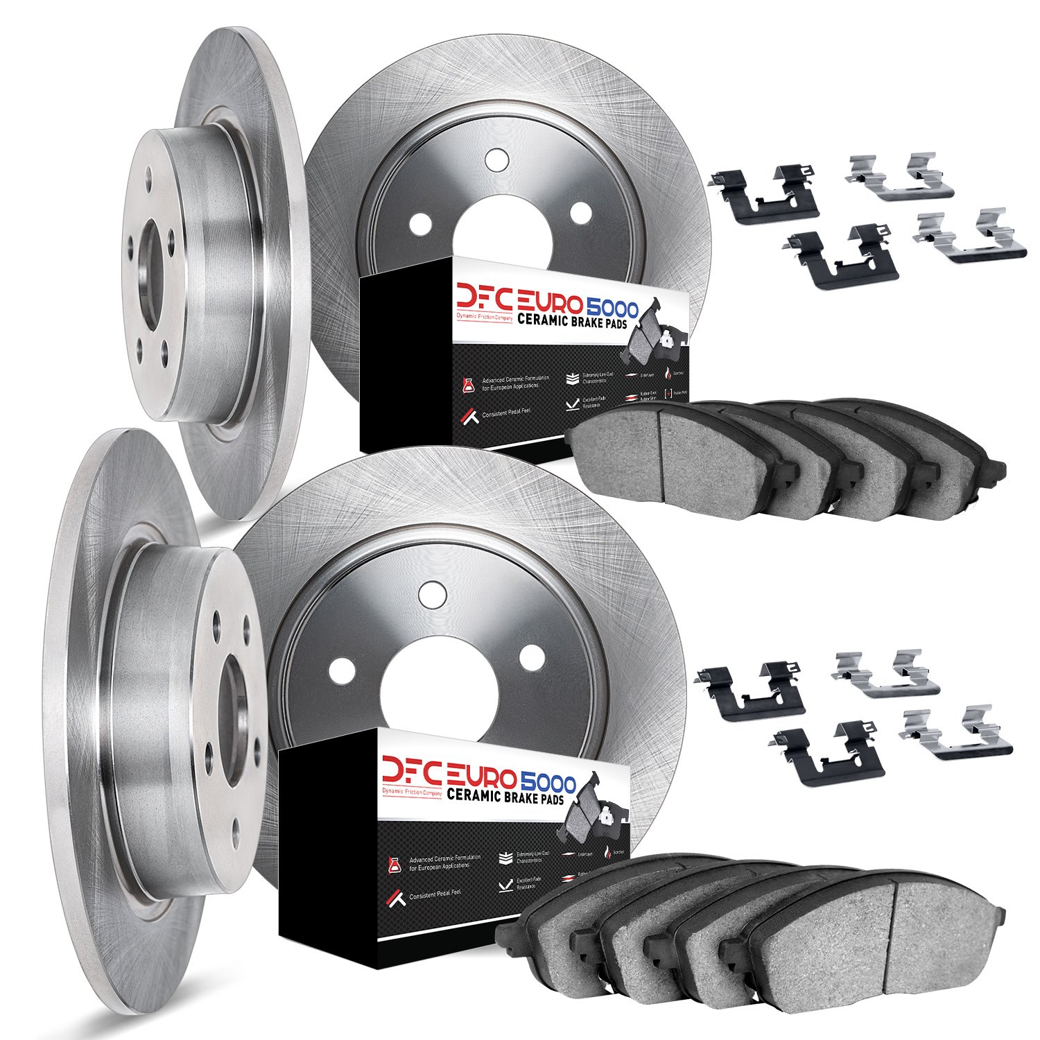 6614-27000 Brake Rotors w/5000 Euro Ceramic Brake Pads Kit with Hardware, 1975-1975 Volvo, Position: Front and Rear