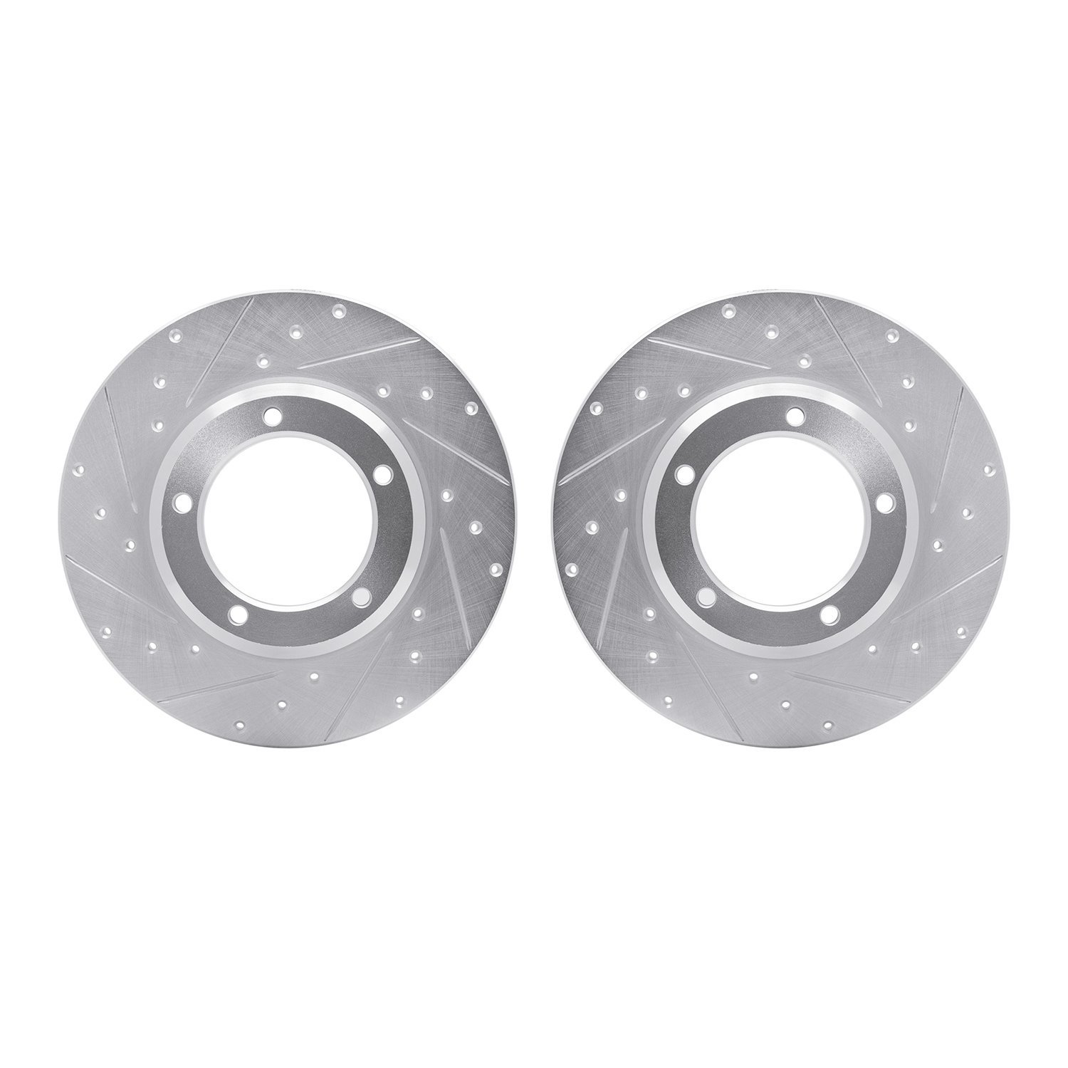 7002-11001 Drilled/Slotted Brake Rotors [Silver], 1974-1999 Land Rover, Position: Front