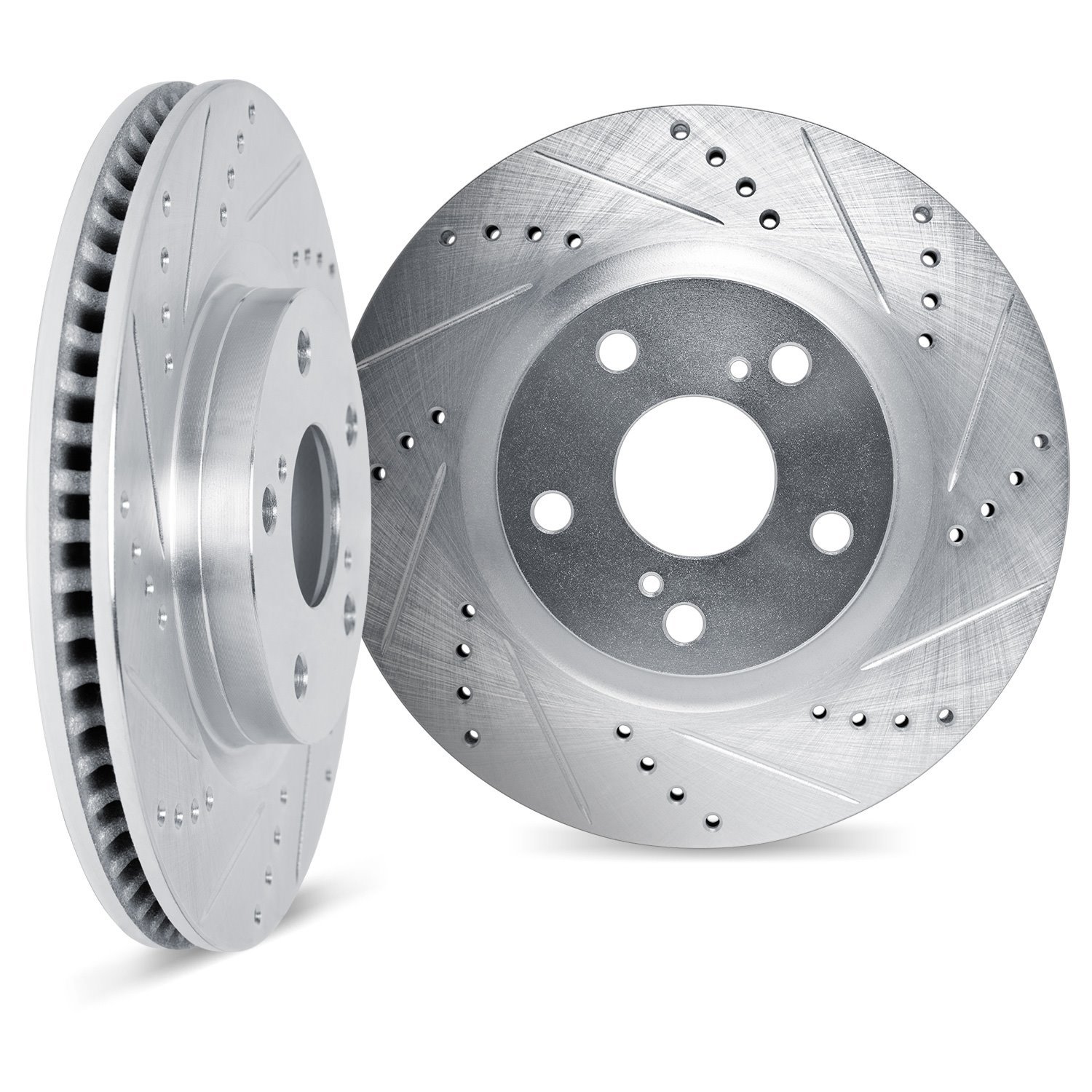 7002-11012 Drilled/Slotted Brake Rotors [Silver], 2003-2005 Land Rover, Position: Front