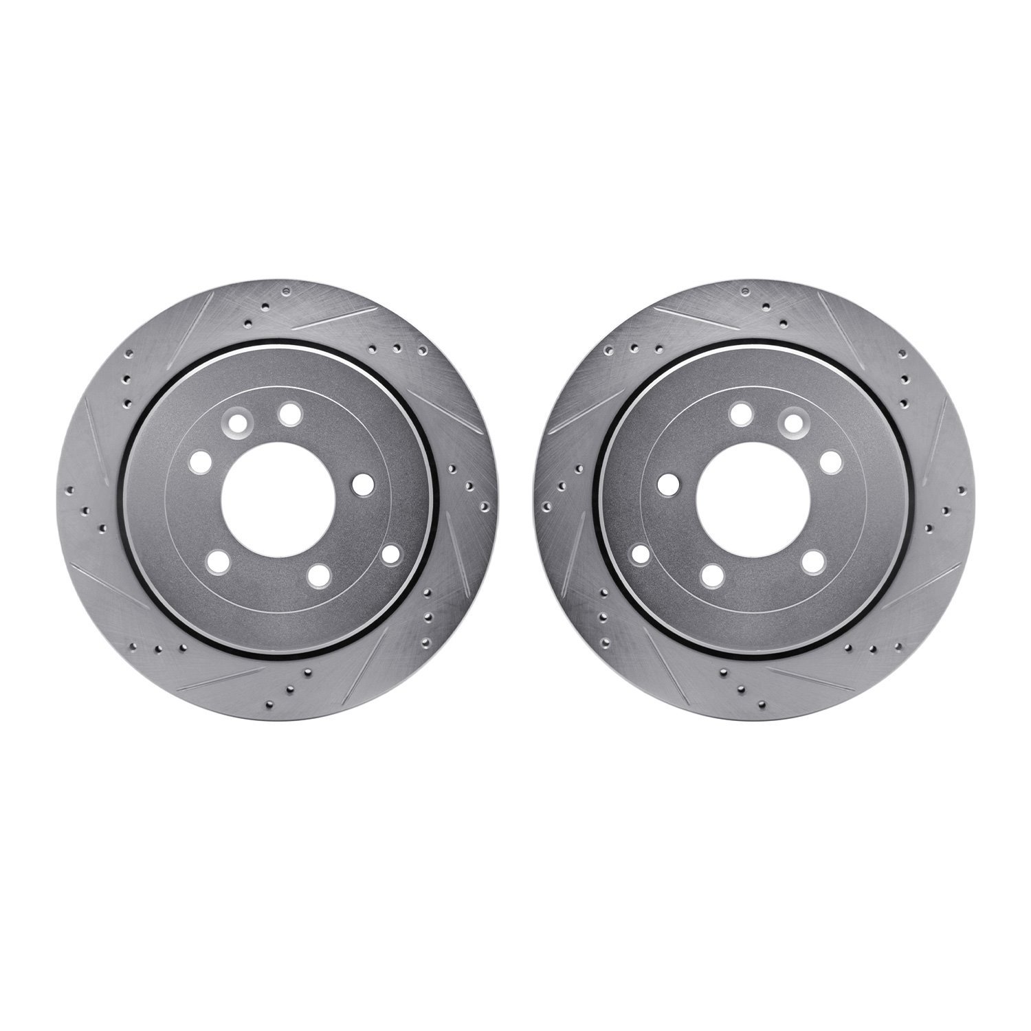 7002-11028 Drilled/Slotted Brake Rotors [Silver], 2005-2007 Land Rover, Position: Rear