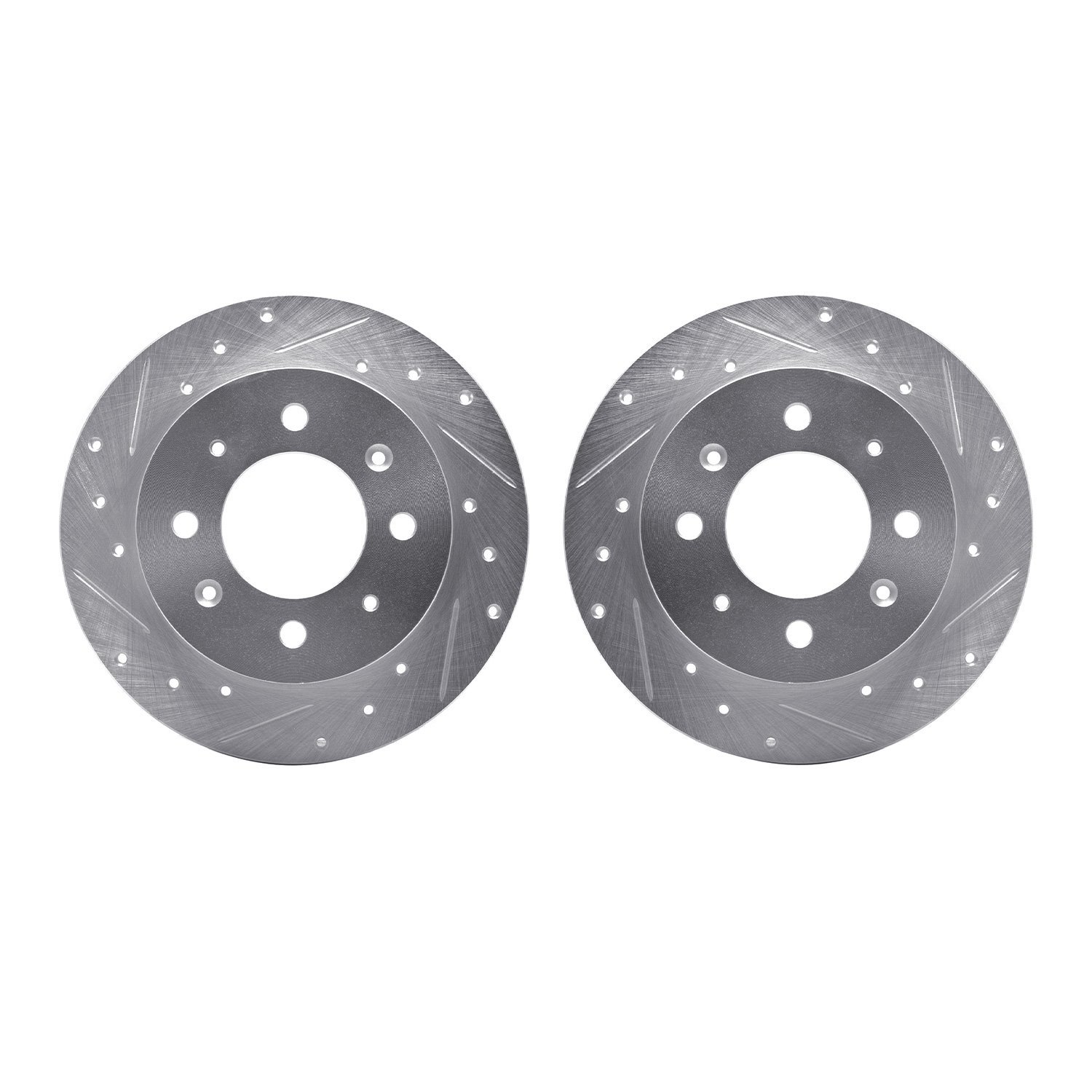 7002-21043 Drilled/Slotted Brake Rotors [Silver], 2004-2009 Kia/Hyundai/Genesis, Position: Rear