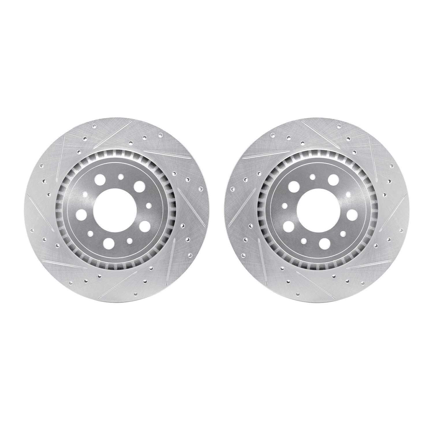 7002-27053 Drilled/Slotted Brake Rotors [Silver], 2003-2014 Volvo, Position: Rear