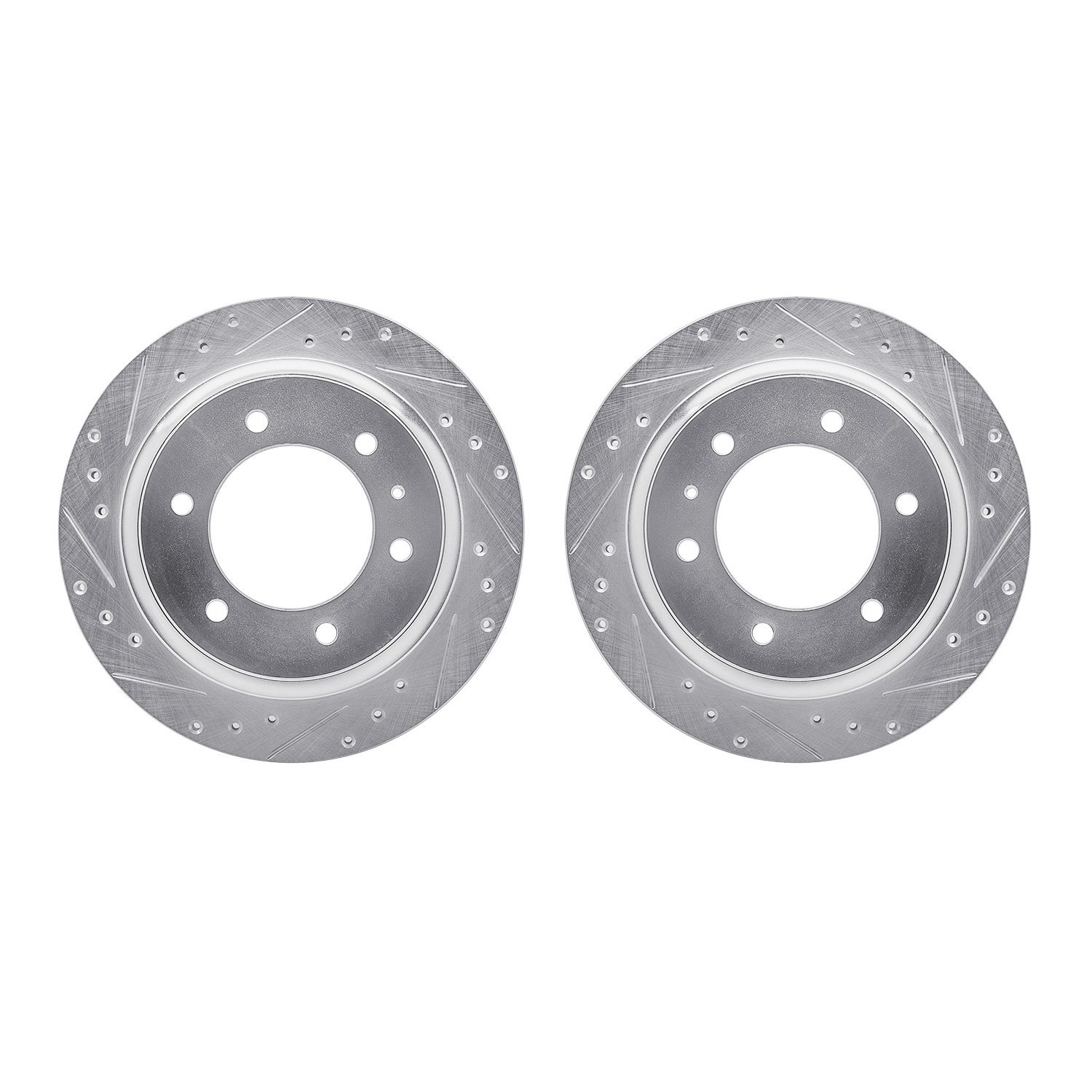 7002-37007 Drilled/Slotted Brake Rotors [Silver], 1992-2004 Multiple Makes/Models, Position: Rear