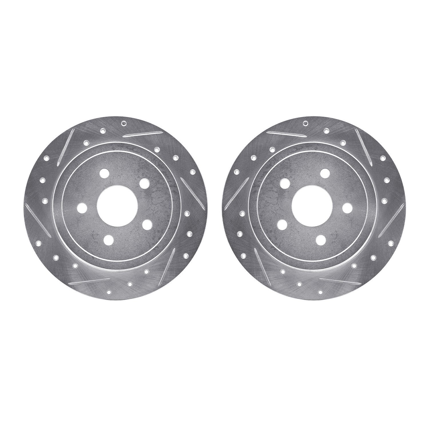 7002-39023 Drilled/Slotted Brake Rotors [Silver], 1988-1995 Multiple Makes/Models, Position: Rear