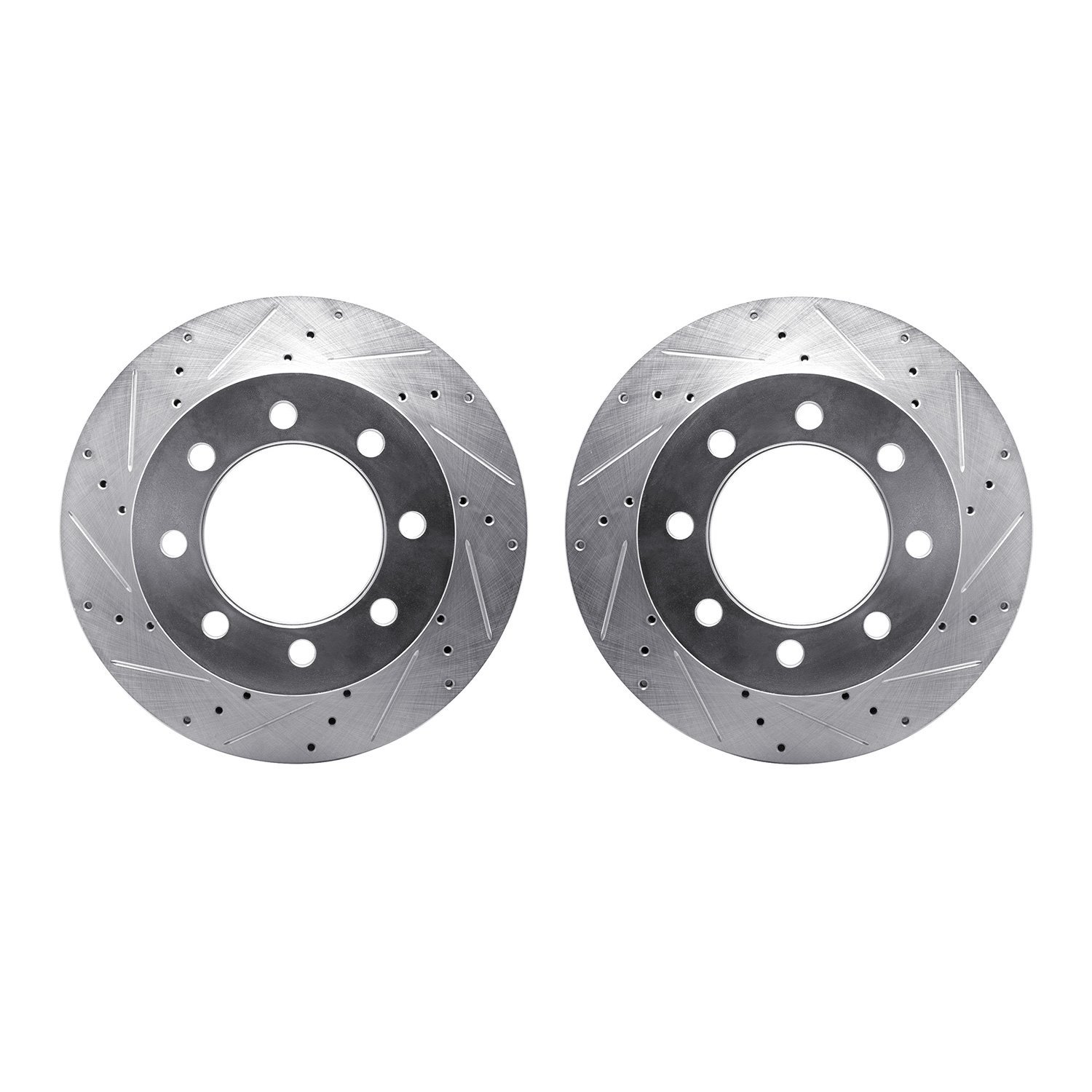 7002-40061 Drilled/Slotted Brake Rotors [Silver], 2003-2008 Mopar, Position: Front