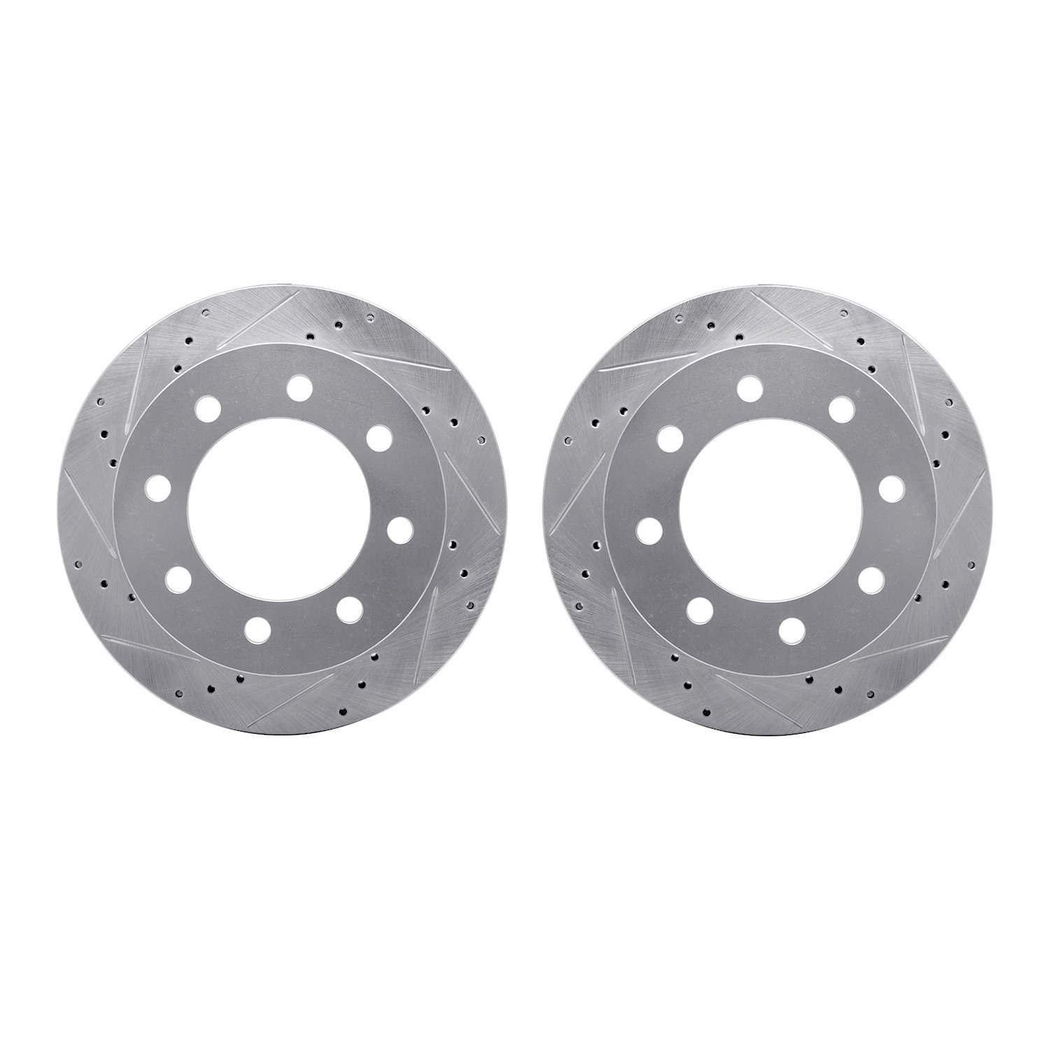 7002-40065 Drilled/Slotted Brake Rotors [Silver], 2000-2002 Mopar, Position: Front