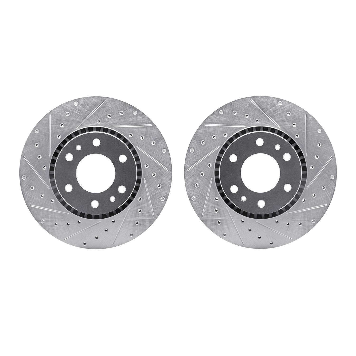7002-48003 Drilled/Slotted Brake Rotors [Silver], 2002-2009 GM, Position: Front