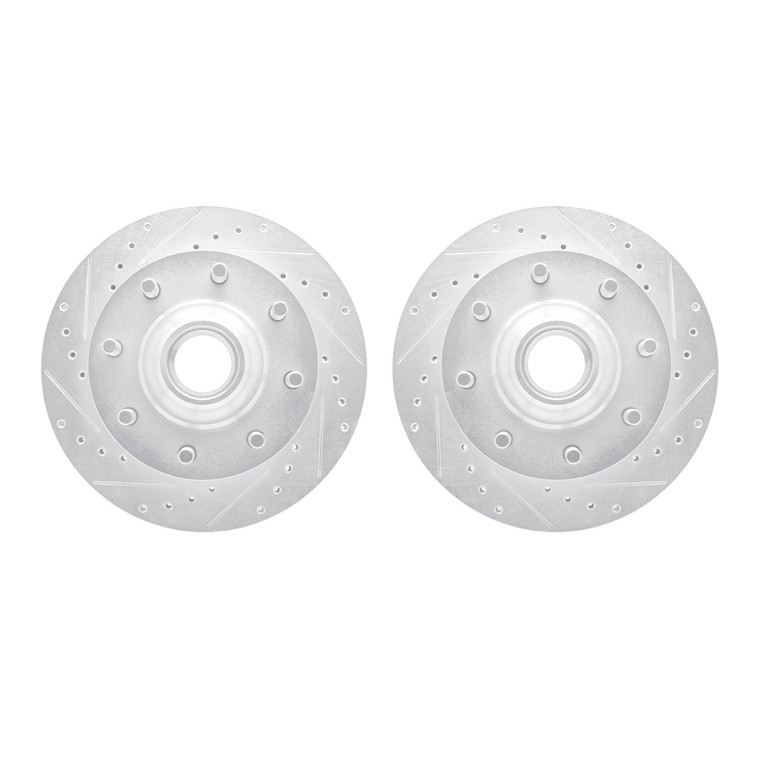 7002-48019 Drilled/Slotted Brake Rotors [Silver], 1971-1995 GM, Position: Front