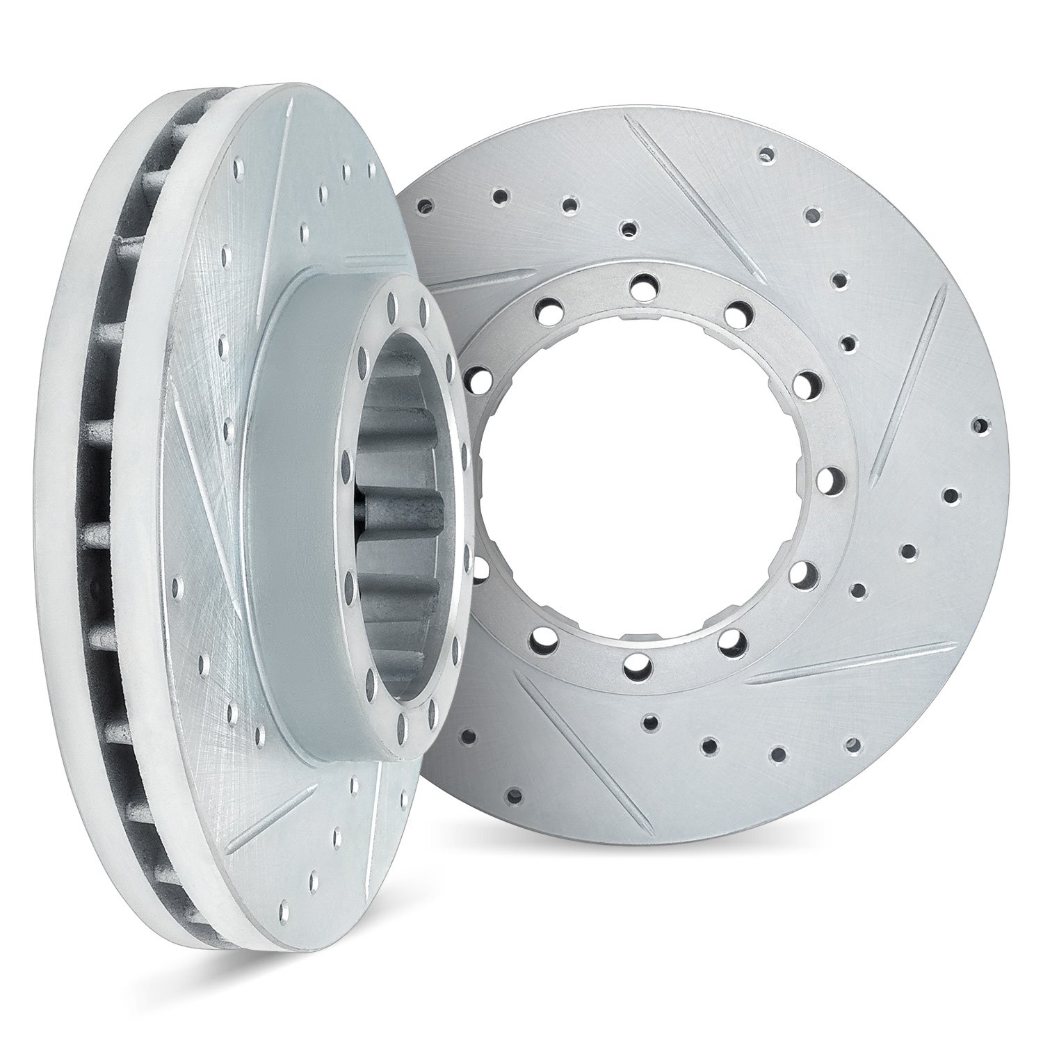 7002-48050 Drilled/Slotted Brake Rotors [Silver], 1999-2015 GM, Position: Front