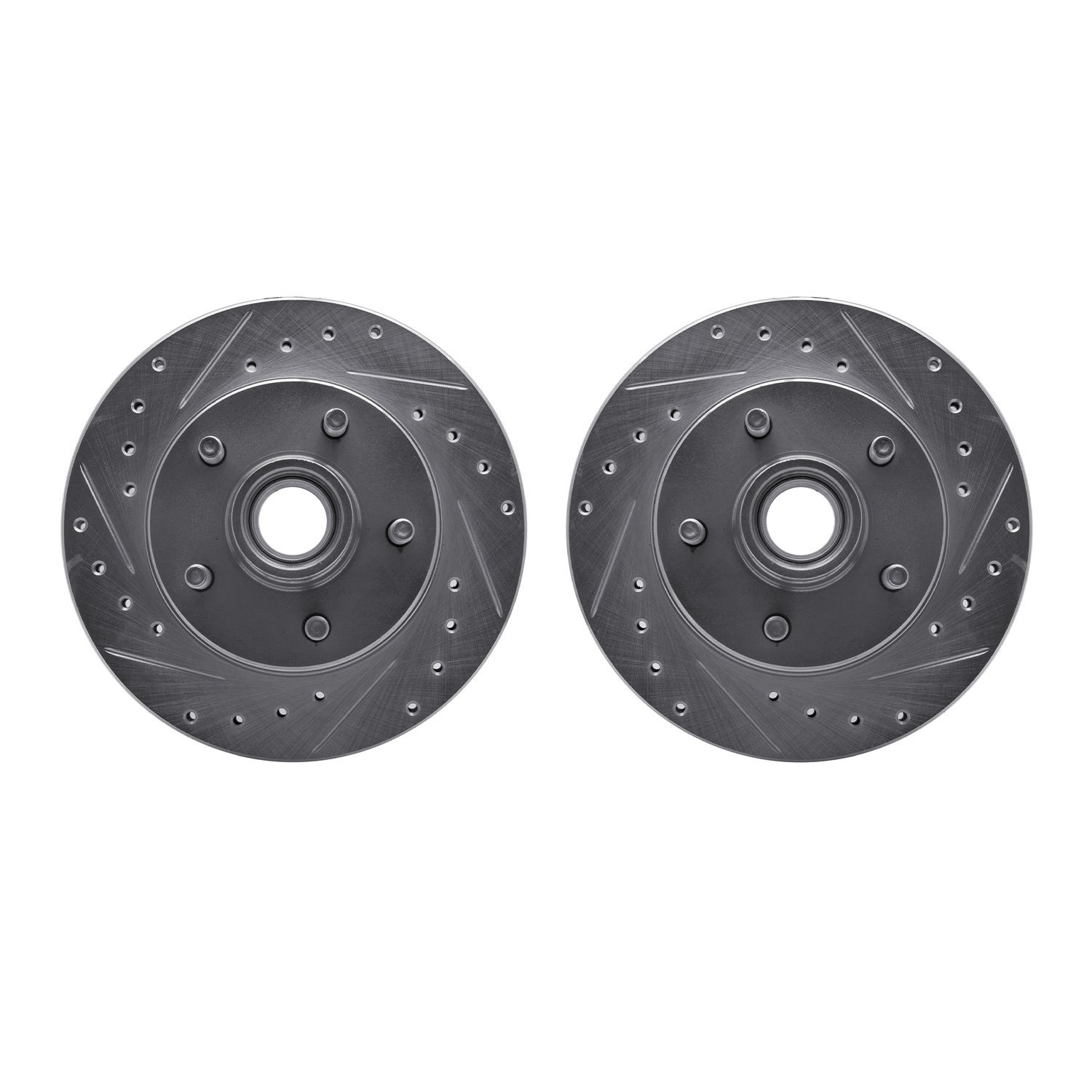 7002-54015 Drilled/Slotted Brake Rotors [Silver], 1986-1992 Ford/Lincoln/Mercury/Mazda, Position: Front