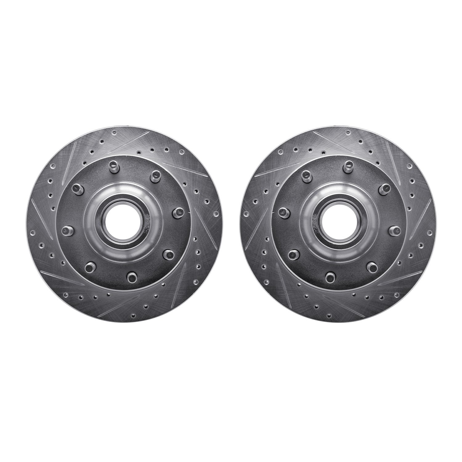 7002-54035 Drilled/Slotted Brake Rotors [Silver], 1980-1985 Ford/Lincoln/Mercury/Mazda, Position: Front