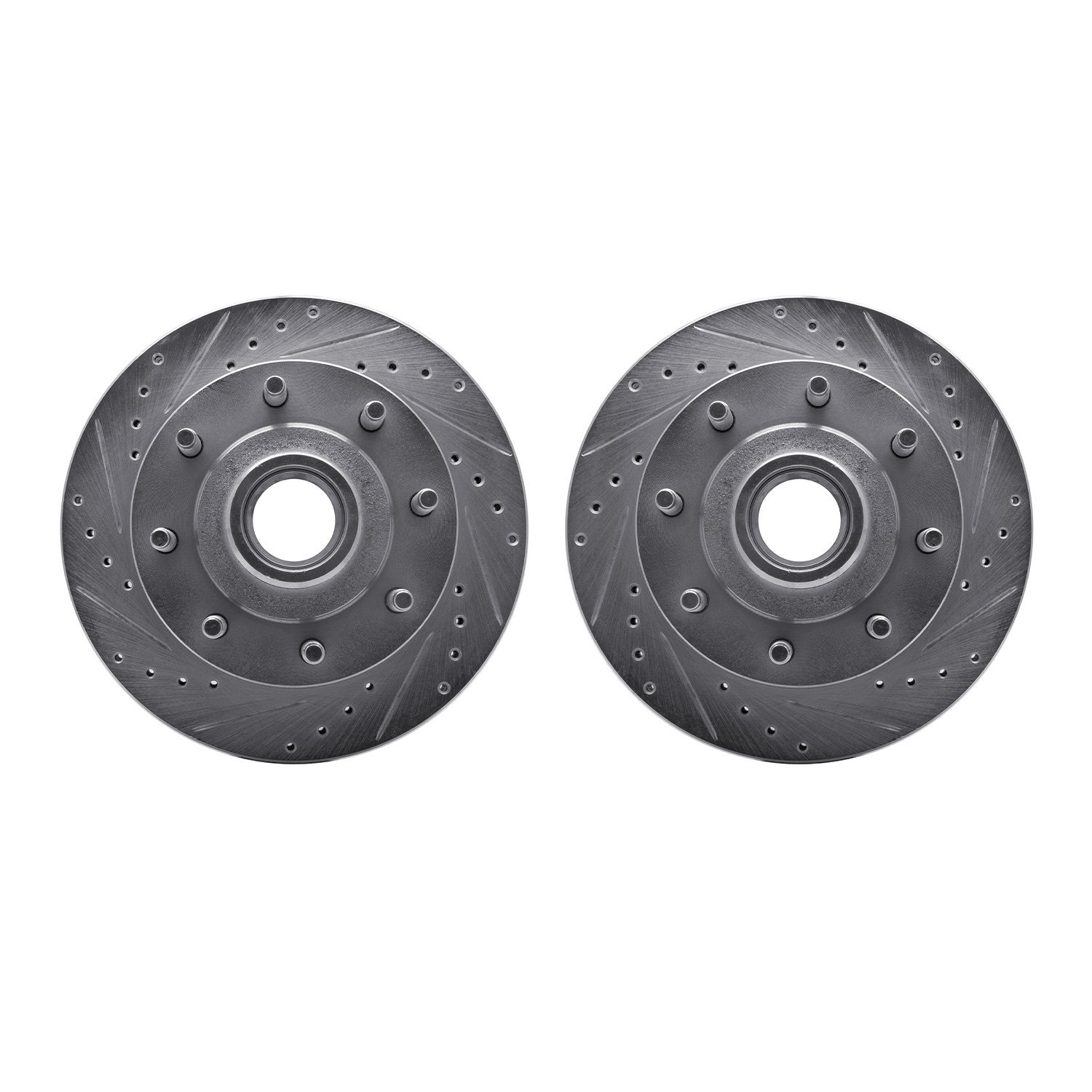 7002-54036 Drilled/Slotted Brake Rotors [Silver], 1986-1994 Ford/Lincoln/Mercury/Mazda, Position: Front