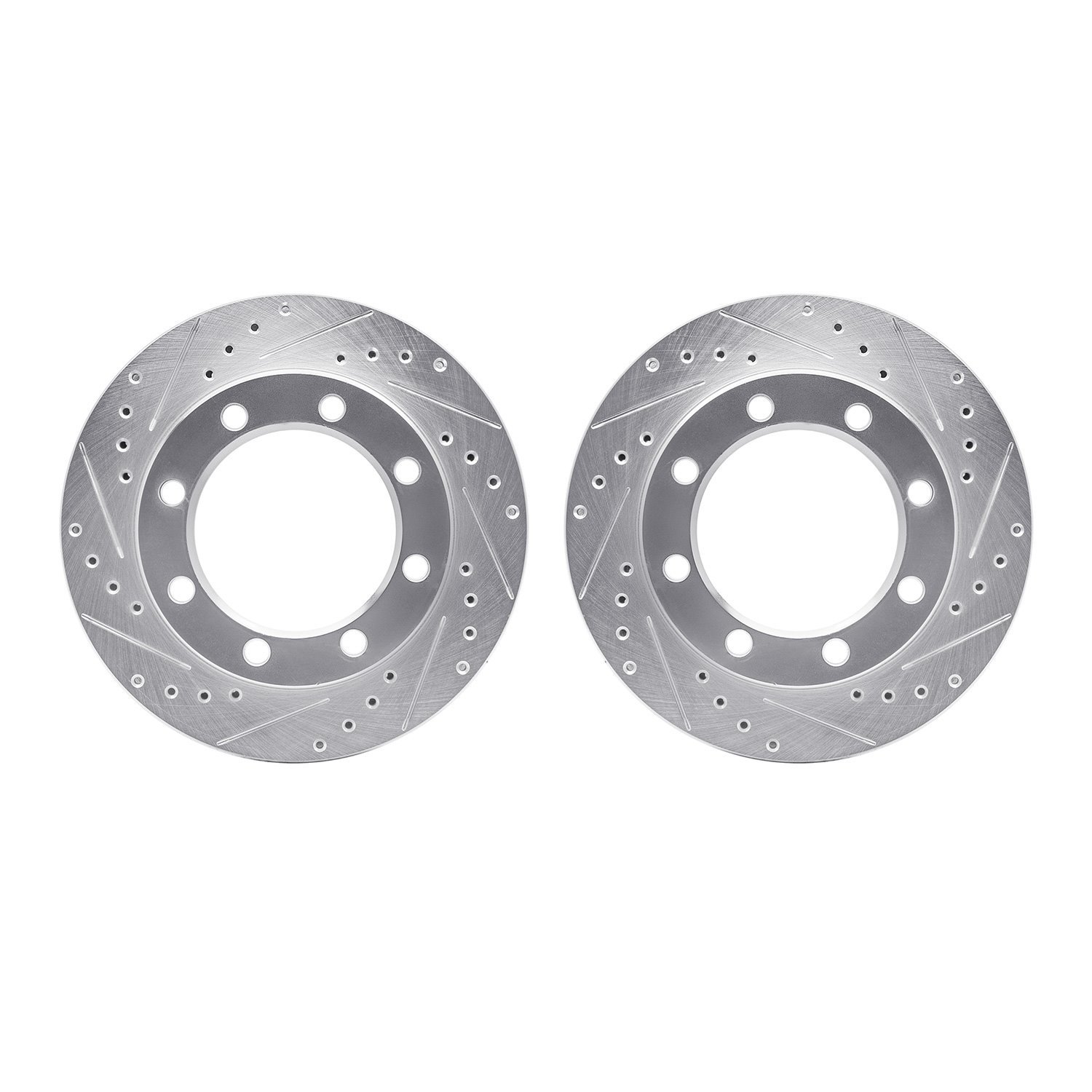 7002-54103 Drilled/Slotted Brake Rotors [Silver], 1980-1994 Ford/Lincoln/Mercury/Mazda, Position: Front