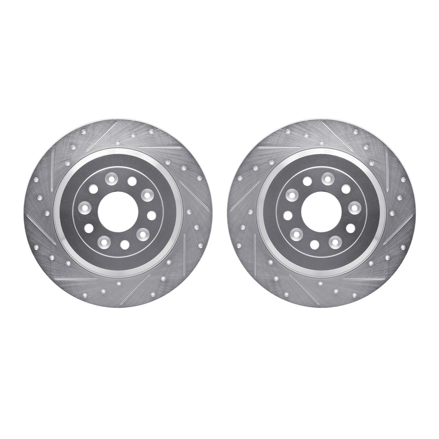 7002-54198 Drilled/Slotted Brake Rotors [Silver], 2005-2019 Ford/Lincoln/Mercury/Mazda, Position: Rear