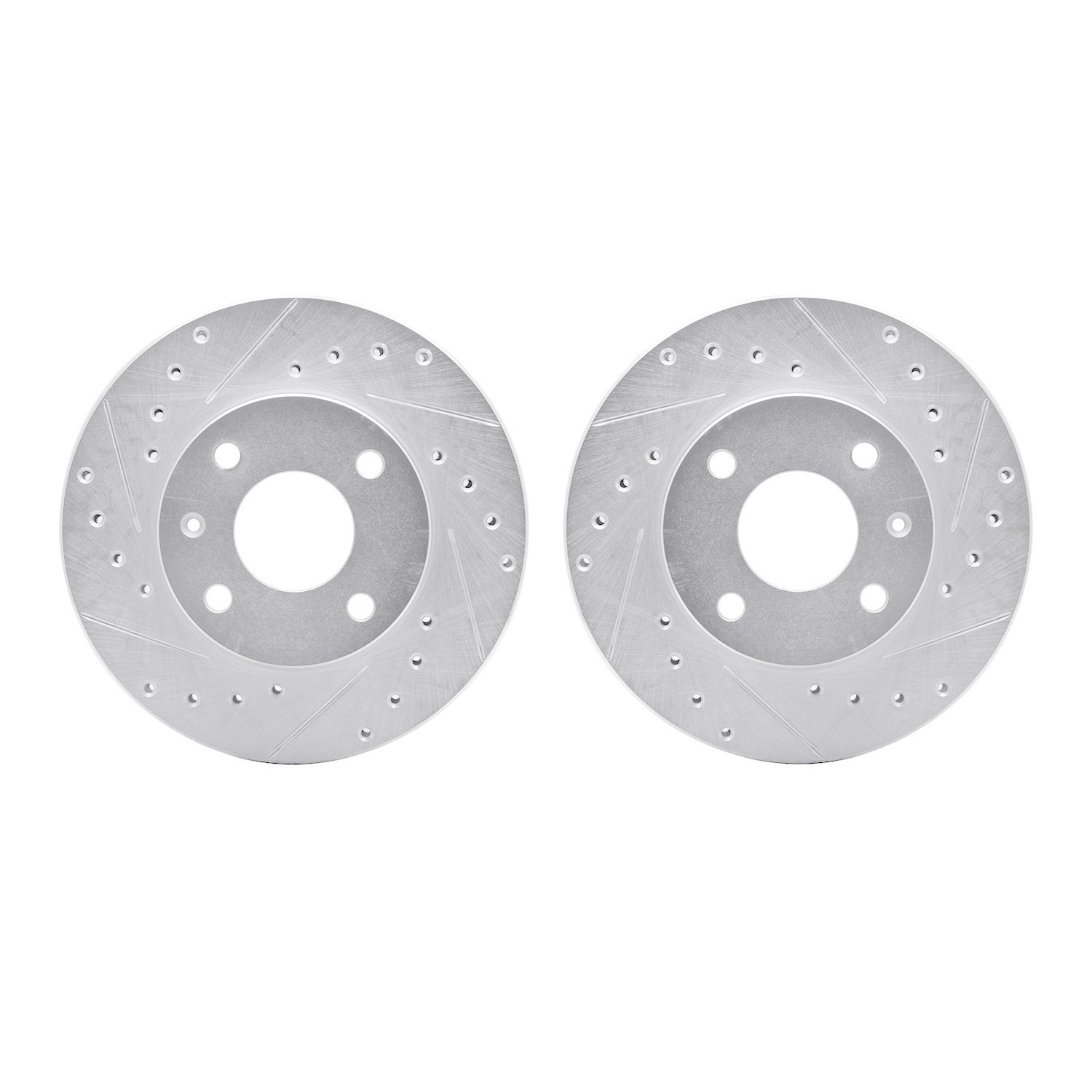 7002-57001 Drilled/Slotted Brake Rotors [Silver], 1985-1989 Ford/Lincoln/Mercury/Mazda, Position: Front