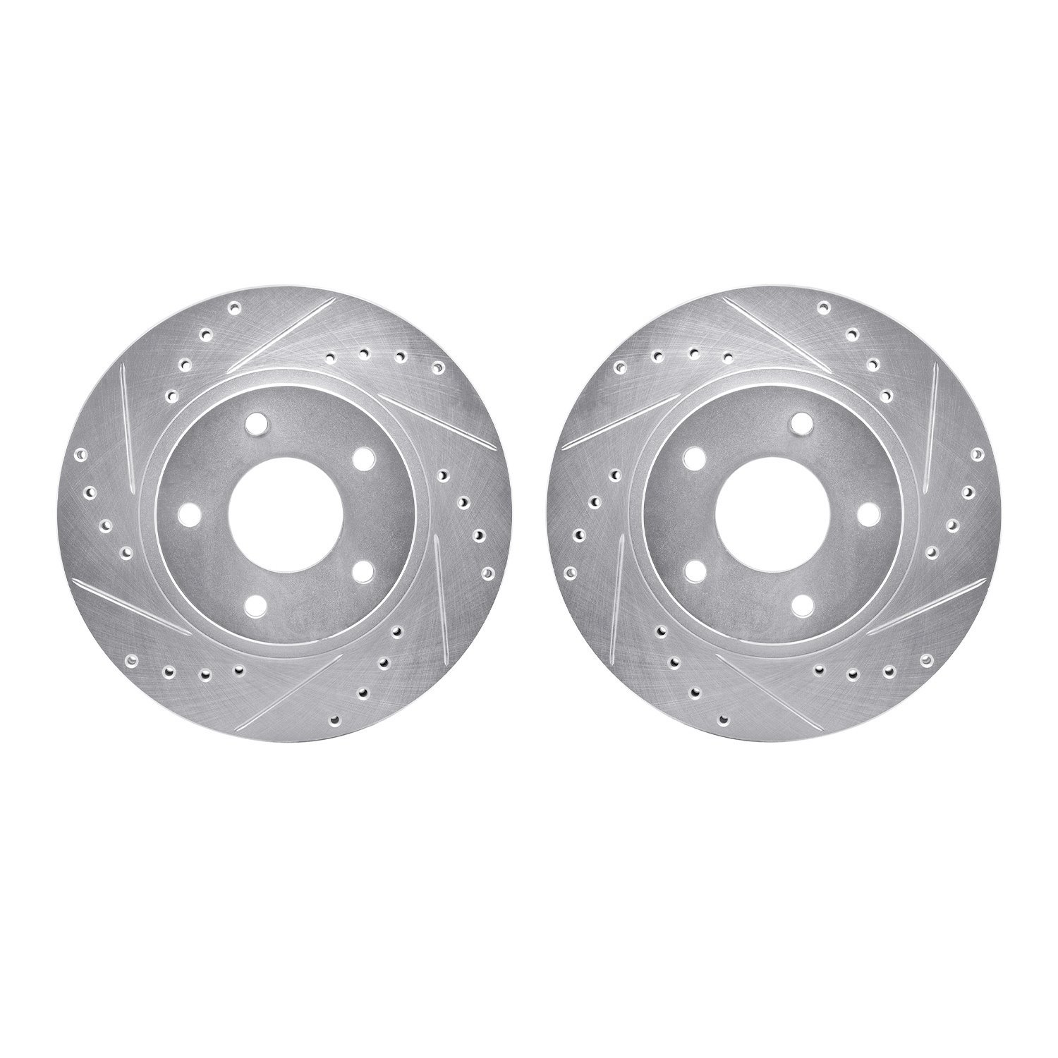 7002-67005 Drilled/Slotted Brake Rotors [Silver], 1999-2001 Infiniti/Nissan, Position: Front