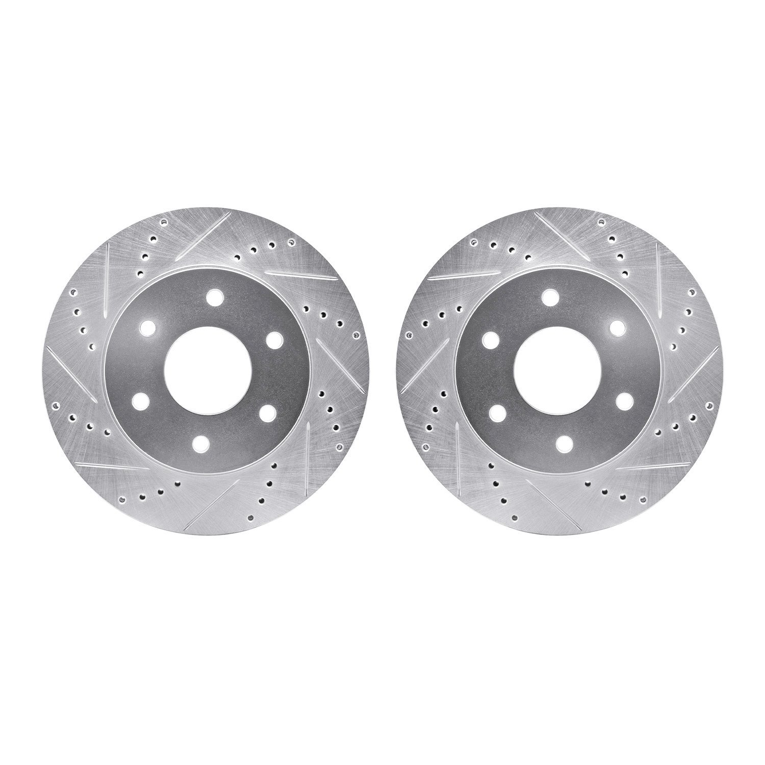 7002-67011 Drilled/Slotted Brake Rotors [Silver], 2004-2005 Infiniti/Nissan, Position: Front