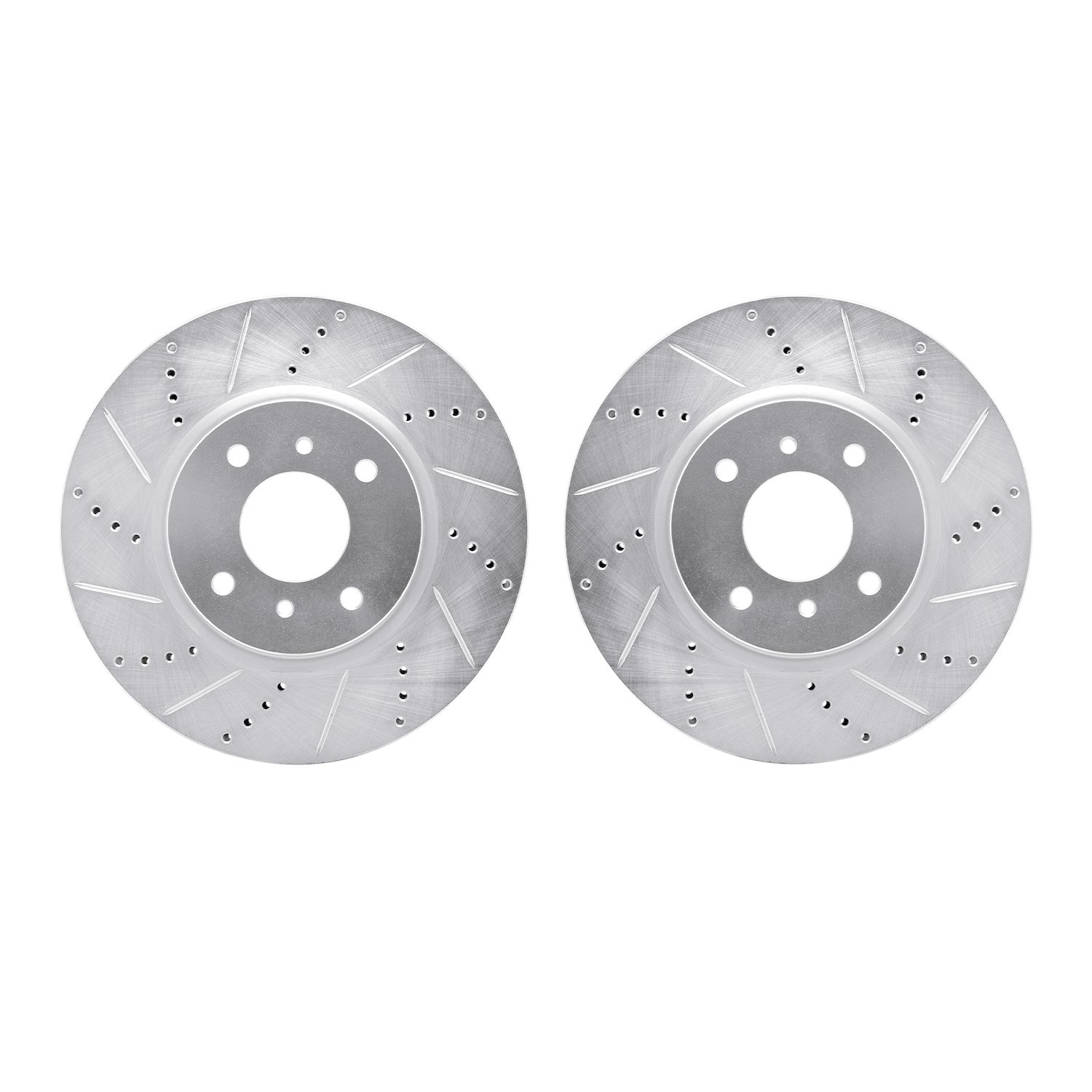 7002-67070 Drilled/Slotted Brake Rotors [Silver], 2004-2006 Infiniti/Nissan, Position: Front