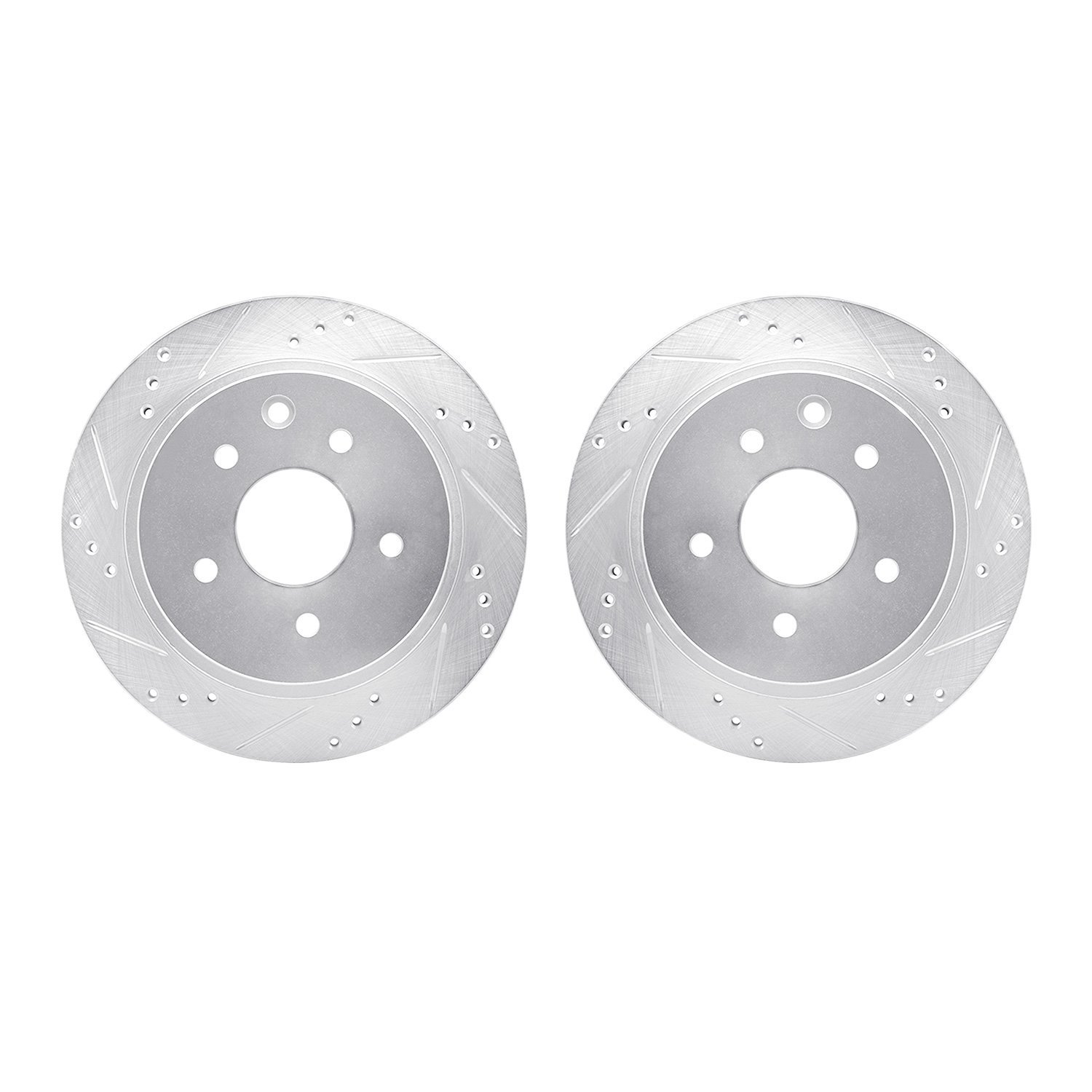 7002-68016 Drilled/Slotted Brake Rotors [Silver], 2002-2006 Infiniti/Nissan, Position: Rear