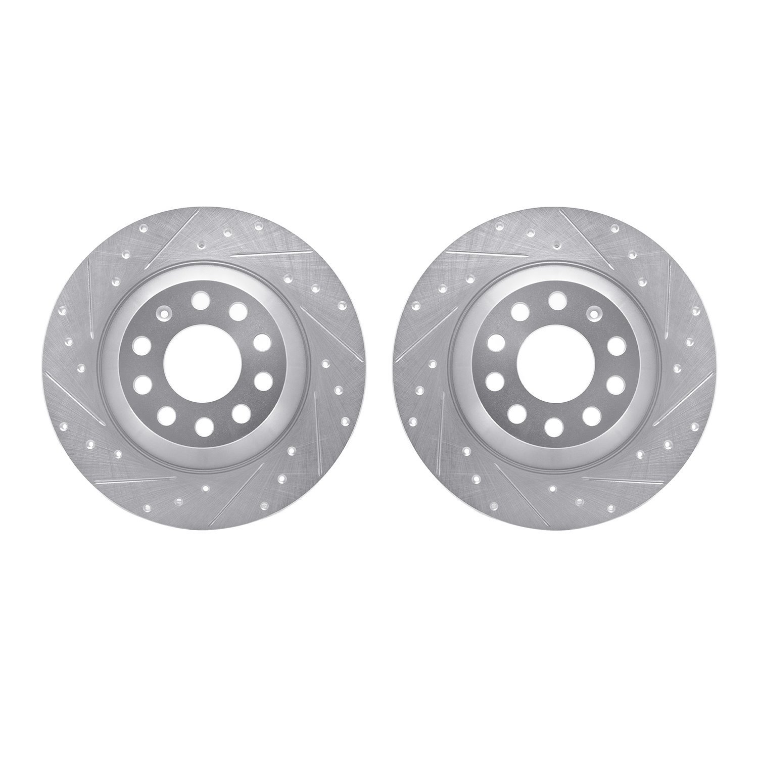 7002-73052 Drilled/Slotted Brake Rotors [Silver], 2005-2011 Audi/Volkswagen, Position: Rear