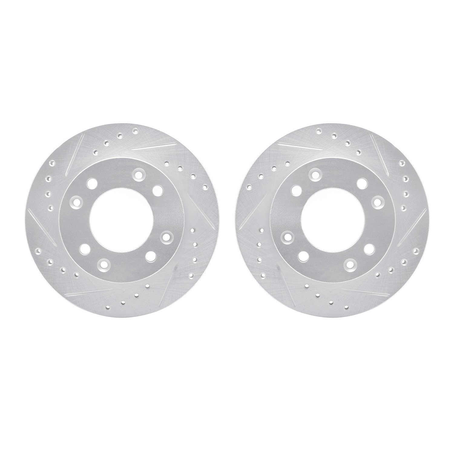 7002-80047 Drilled/Slotted Brake Rotors [Silver], 1986-1988 Ford/Lincoln/Mercury/Mazda, Position: Front