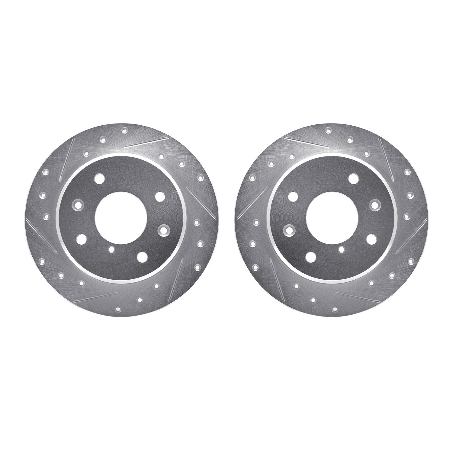 7002-80079 Drilled/Slotted Brake Rotors [Silver], 1986-1988 Ford/Lincoln/Mercury/Mazda, Position: Rear