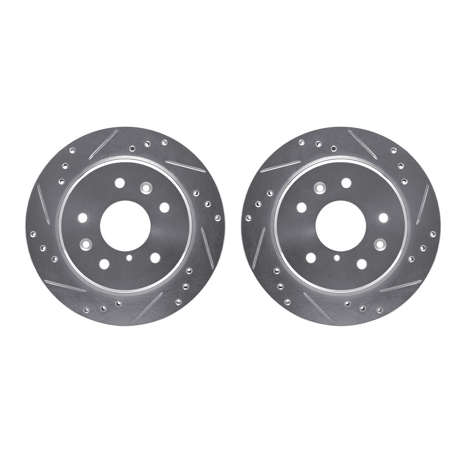 7002-80080 Drilled/Slotted Brake Rotors [Silver], 1986-1991 Ford/Lincoln/Mercury/Mazda, Position: Rear