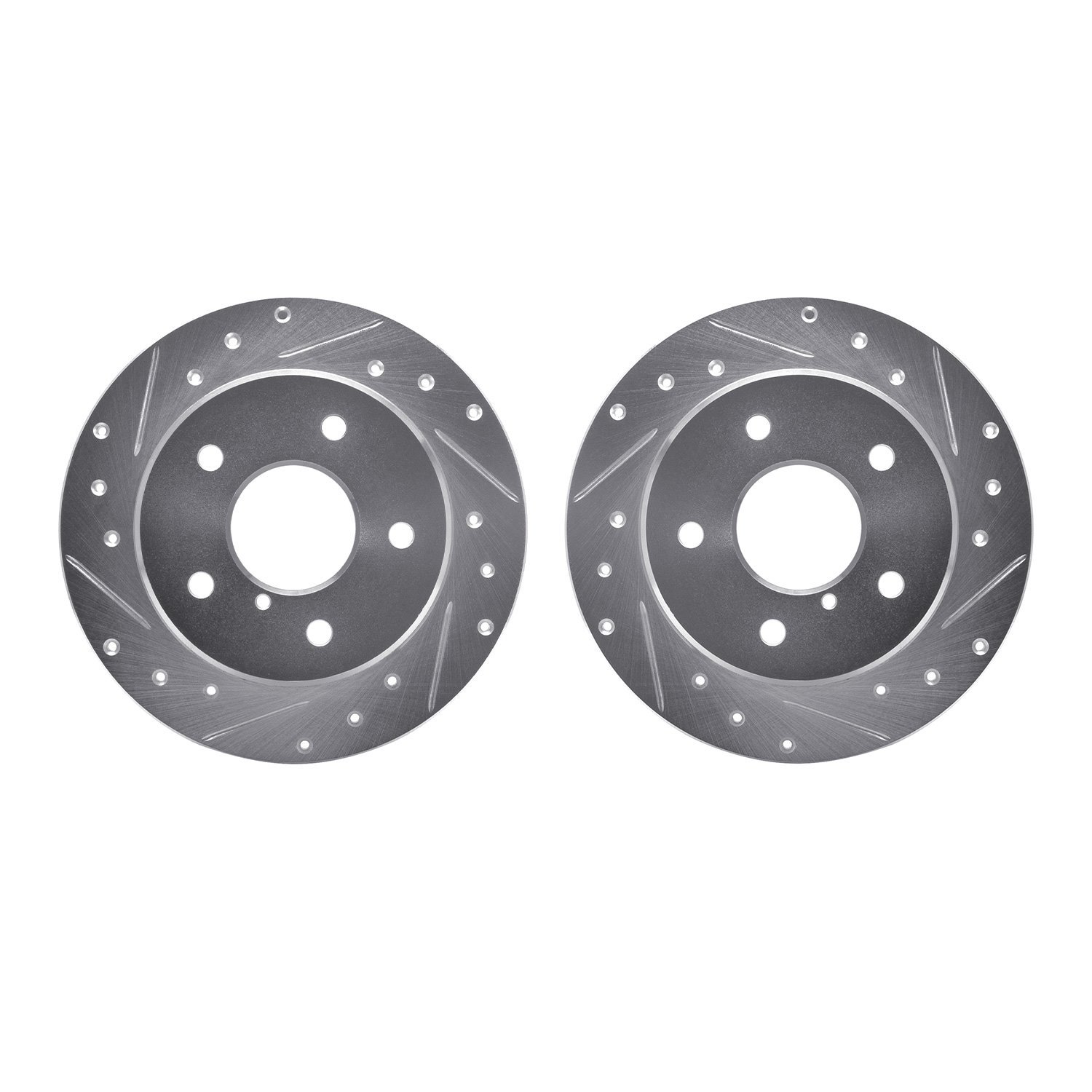 7002-80081 Drilled/Slotted Brake Rotors [Silver], 1989-1991 Ford/Lincoln/Mercury/Mazda, Position: Rear